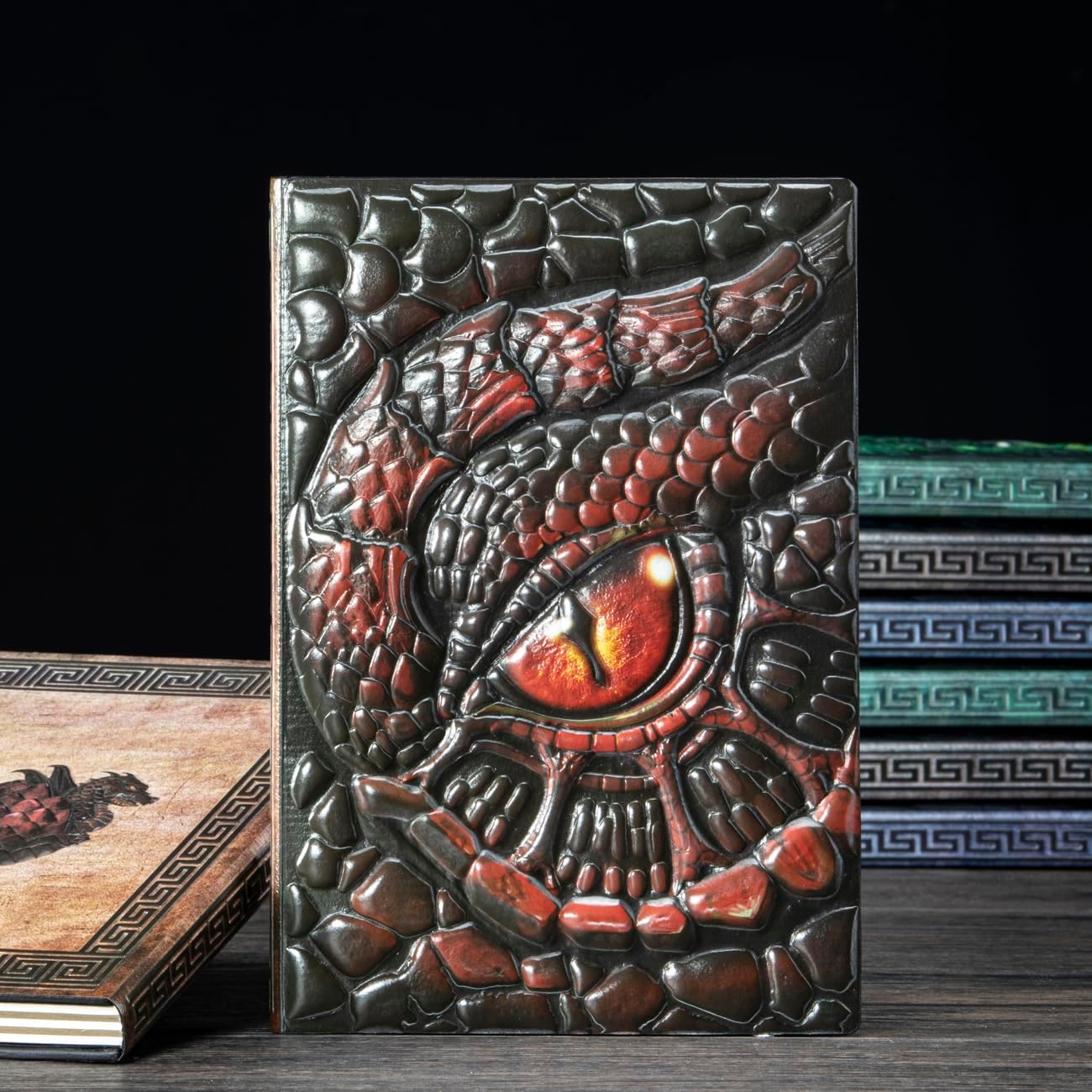 Coyoohouse Handmade 3D Dragon Eye PU Leather Journal, Embossed Notebook with Lined Paper, Perfect for Dragon Lovers, DnD Players, Hardcover Travel Notepad for Writing, Sketchbook, Collection, Gift A5 (Red Leather)