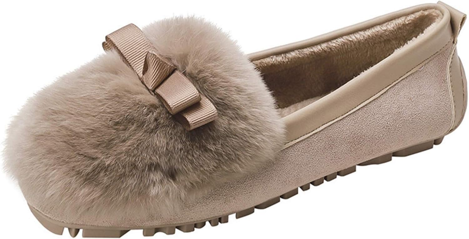 [PANLON] モカシンシューズ ムートン レディース 秋冬 ファー モカシン ボア パンプス フラットシューズ ぺたんこ 痛くな