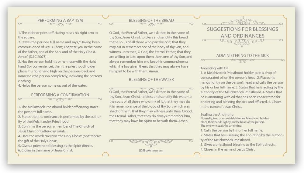 LDS Bookstore Tri-fold Priesthood Ordinance Pocket Card for Newly Ordained Priesthood Holders