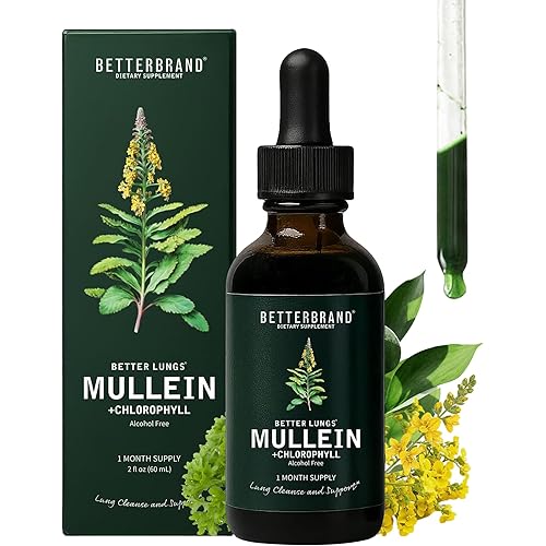Betterbrand Mullein Drops for Lung Detox - Mullein Leaf Tincture with Chlorophyll - Helps Support Respiratory Health, Alcohol-Free, 1 Month Supply - 60ml