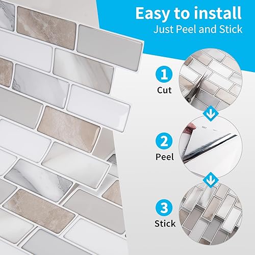 Miniatura 7 de Art3d - 10 hojas de azulejos adhesivos antisalpicaduras para cocina - 30 x 30 cm, adhesivo de pared para cocina, baño, encimera y sala de estar,