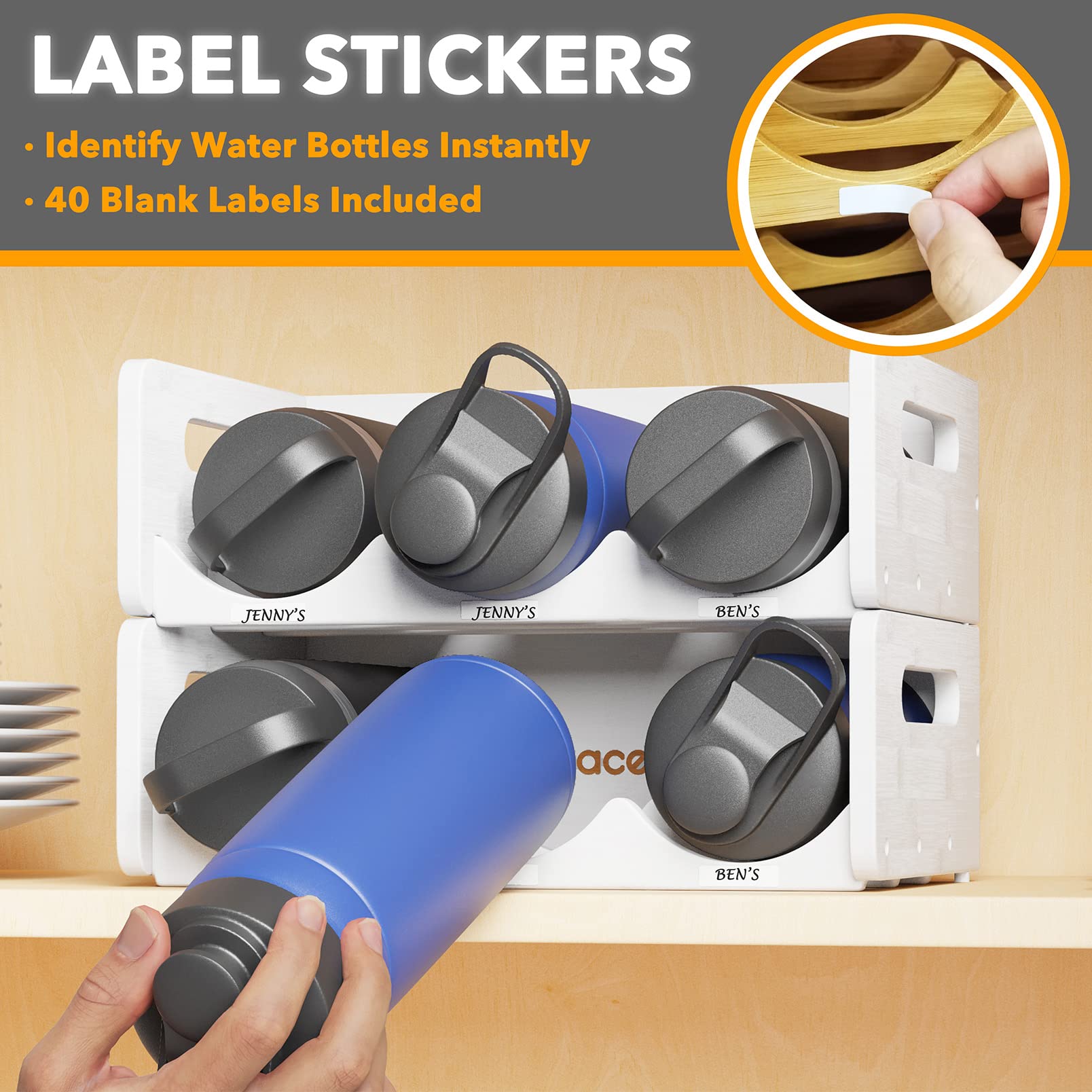 Cabinet Bottle Organizer Bamboo Water Bottle Organizer Rack (2 Pack ...