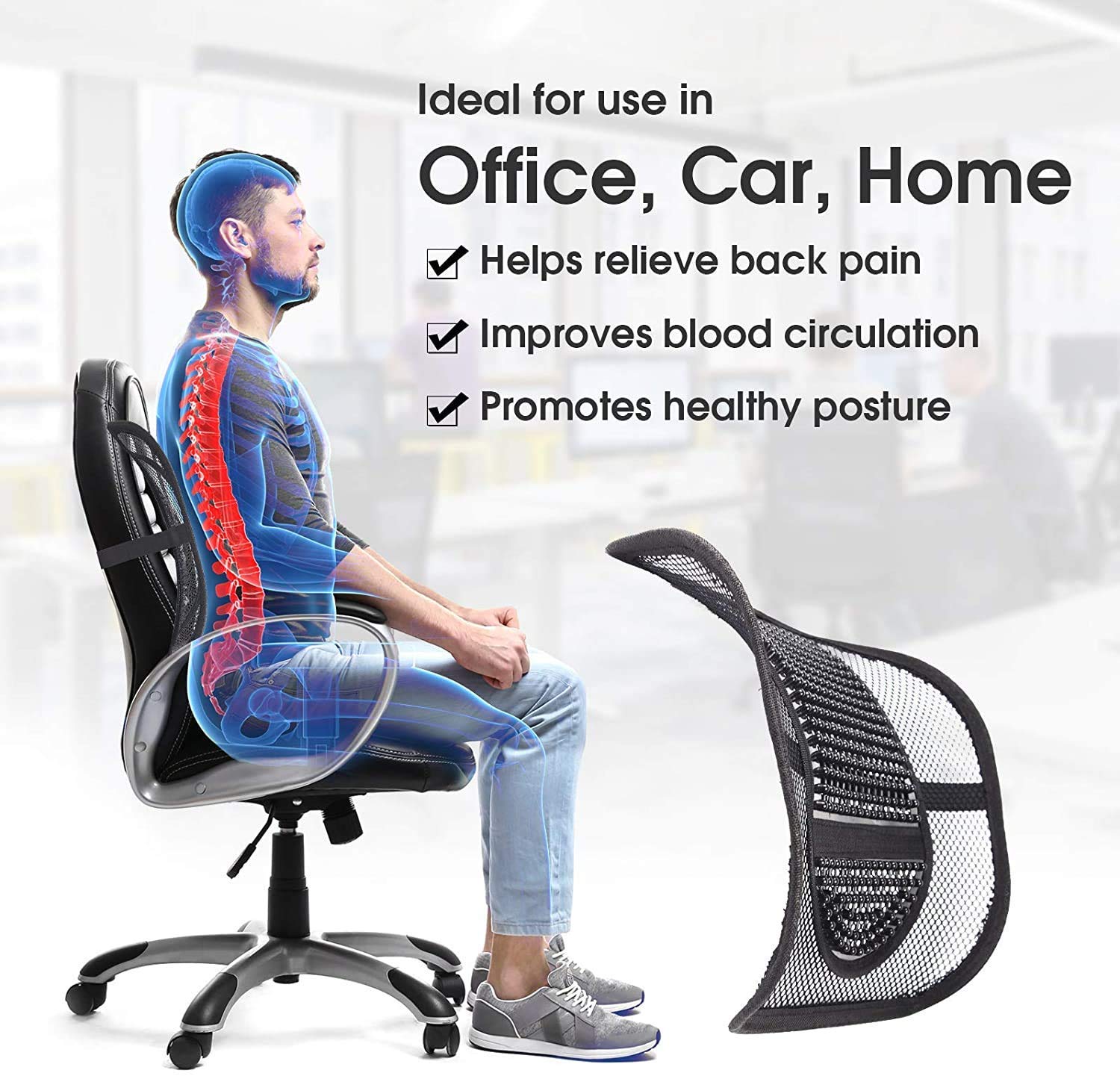 NOBILEA Mesh Ventilation Back Rest with Lumbar Support Mesh Cushion Pad, Universal Back Lumbar Support Chairs for Office Chair, Home, Car, Seat to Relieve Pain (Pack of 1) 4