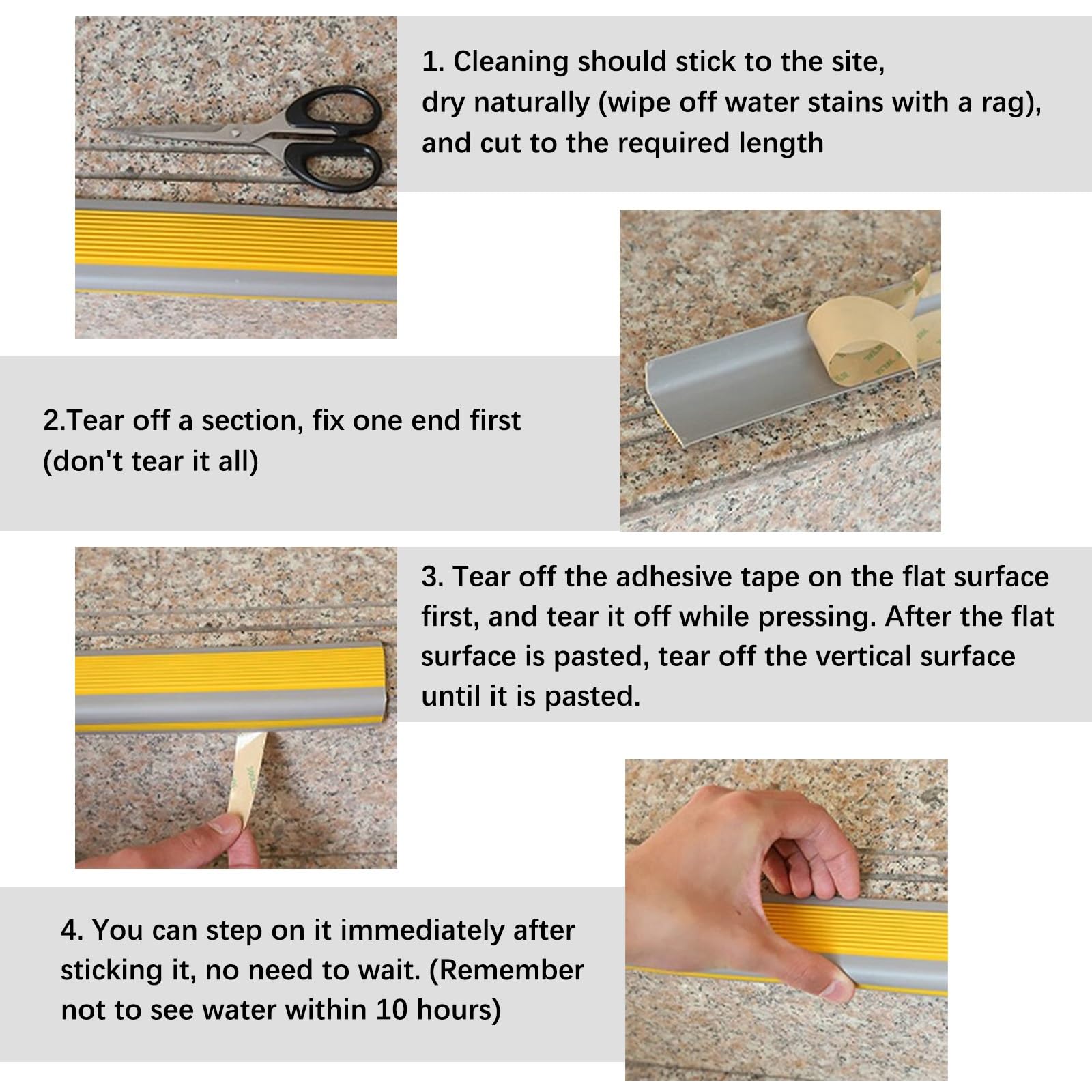 Borde De Escalera De Goma De PVC, Tira De Vinilo Autoadhesiva Antideslizante Para Escalera, Perfil De Nariz De Escalera, Cantonera Protector, DecoracióN De Esquinas De PeldañOs De Escalera(Grayish yel