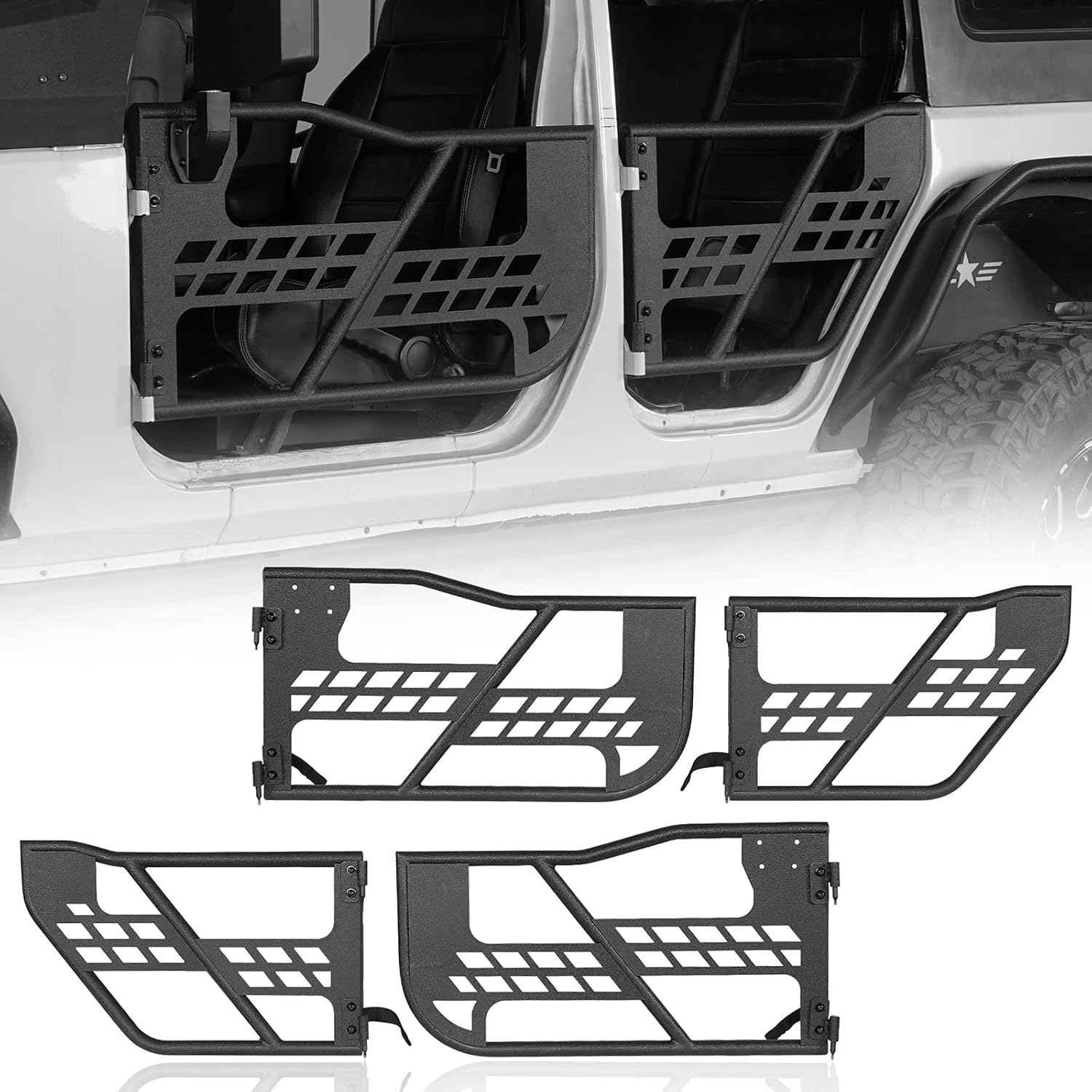 Wrangler JK Tubular Half Doors Offroad Trail Doors Compatible with 2007-2018 Jeep Wrangler JK Unlimited 4-Door Include Front & Rear 4PCS Set
