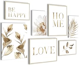 Novart Wall Pictures Boho Gold Leaves - Completely Ready to Hang - Home Living Room Bedroom - 7 Modern Mood Pictures - N021571a, 100 x 70 cm