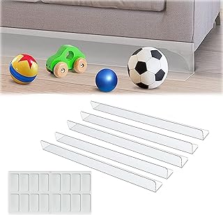 YQkangzhu 5Pcs Toy Blocker Under Couch Blocker, 16 * 1.6 * 1.6in Under Bed Blocker for Pets, Adjustable Clear Blocking Board Under Furniture, Gap Bumper Plastic Baffle, Stop Things Going to Under Sofa