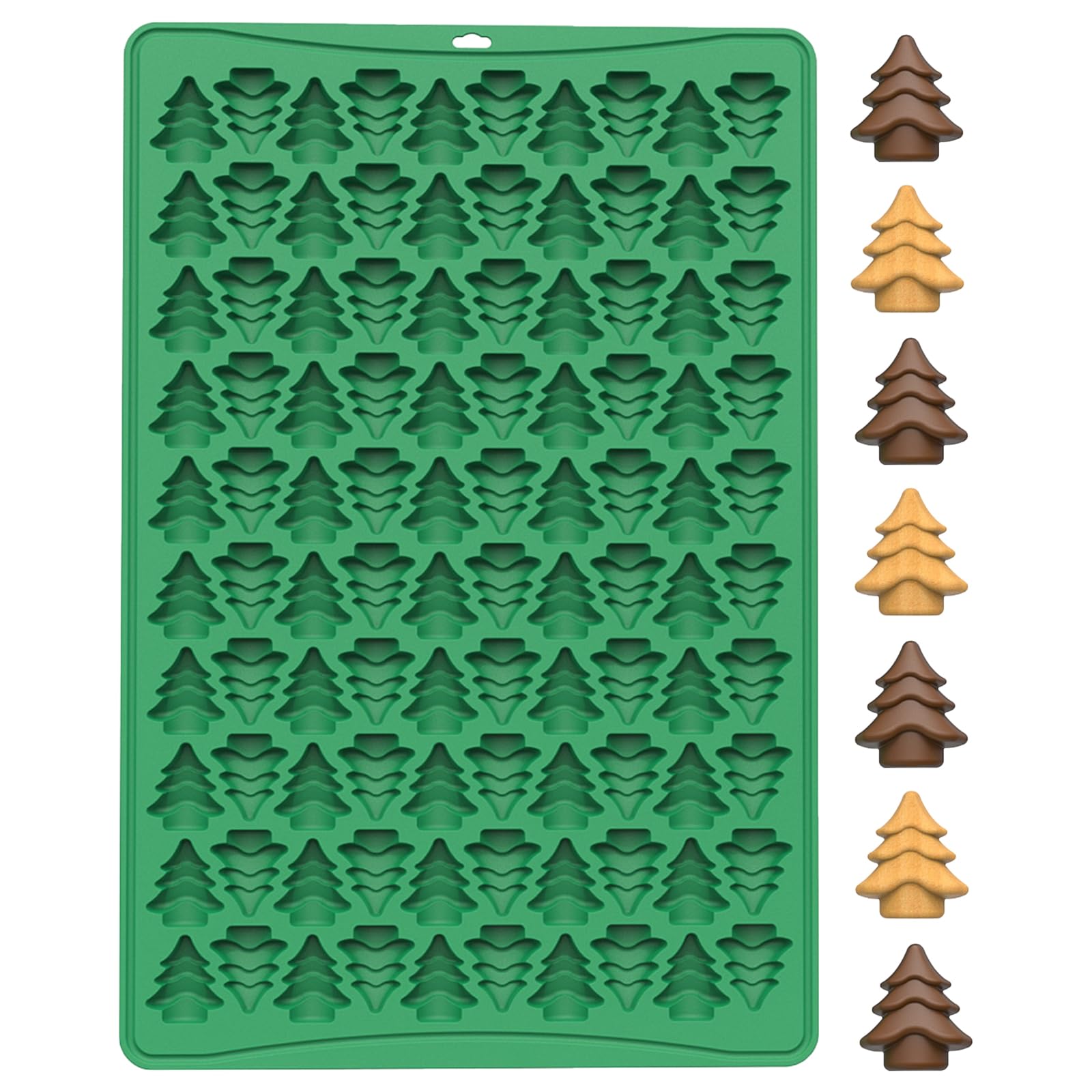 Silikon-Backform Weihnachtsbaum, 100 Mulden, 30x20 cm, Grün(BG118) | Schokoladenform, Antihaft-Oberfläche, Für Gummibärchen, Wiederverwendbar, Festliches Design
