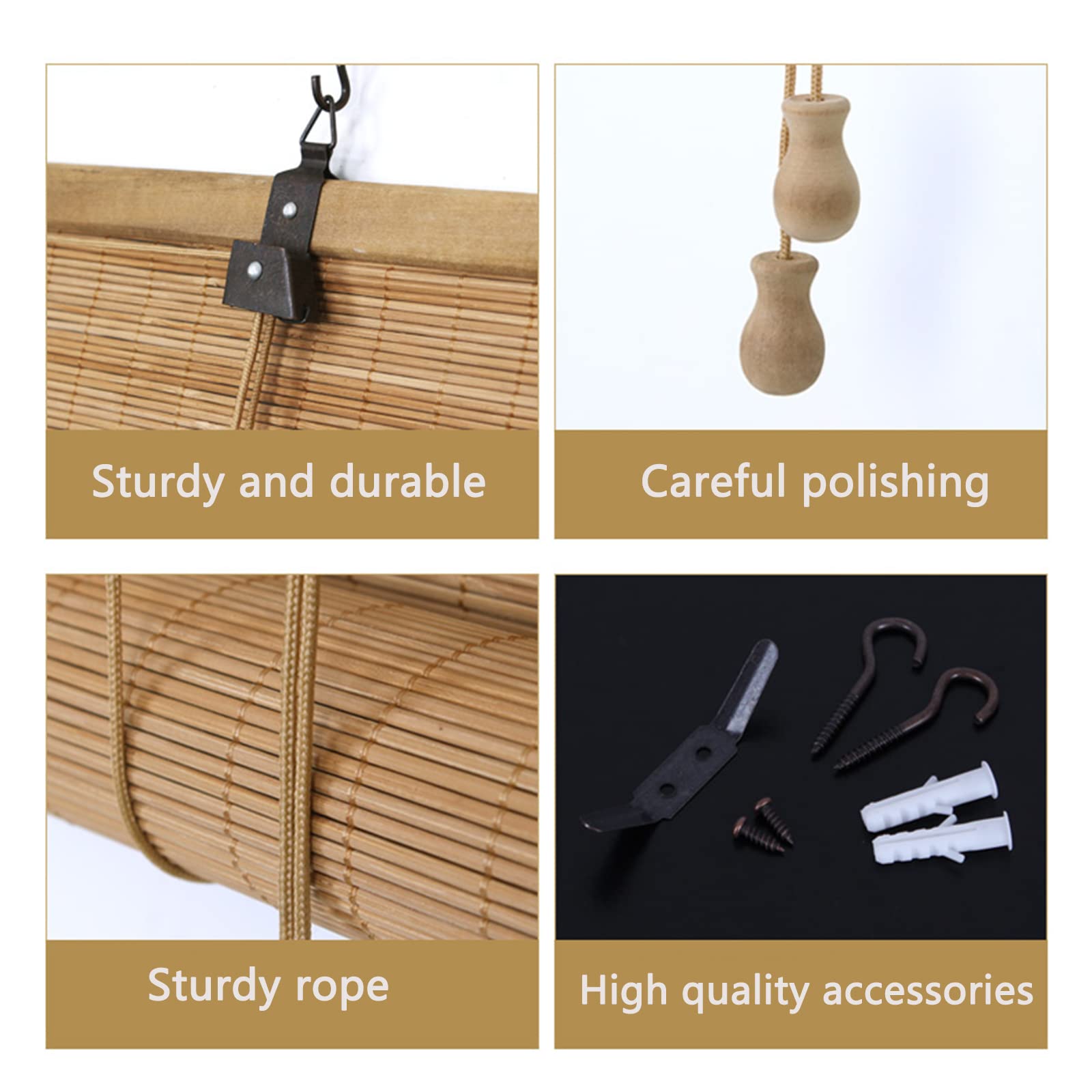 Store Enrouleur Bambou,Stores À Rouleaux Romains,Store Enrouleur Occultant,Store à Rouleau en Bambou Naturel,Protection Solair,Taux de Shading 60%,Personnalisable (95 x 140 cm)