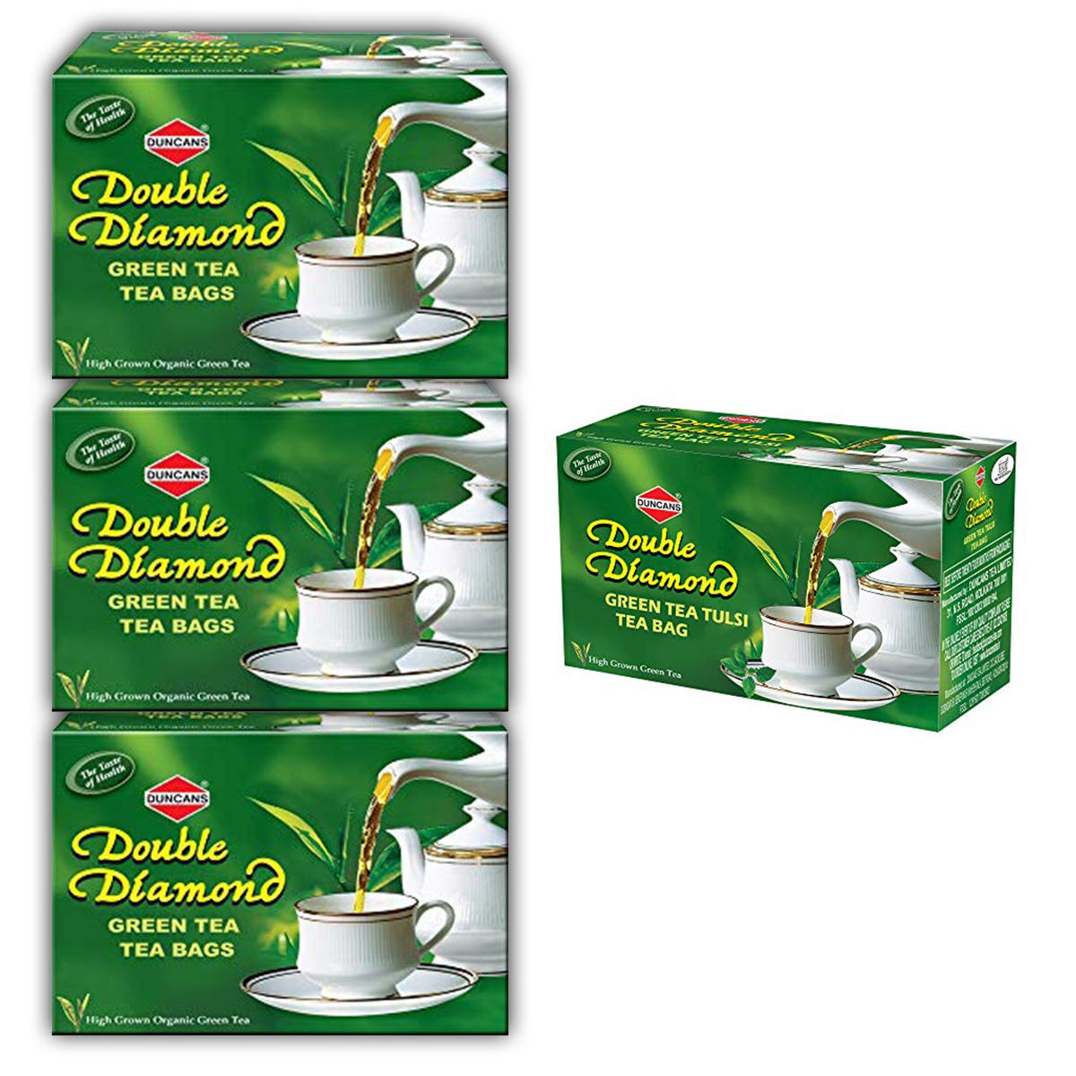 DUNCANS FINEST HAND - PICKED LEAF TEA Double Diamond 100% Natural & Pure Green Tea + Tulsi Green Tea Combo Pack Of 4 (3+1 Free) - Bags, 0.34 Kg (B08W4LZXHC) Amazon Price History, Amazon Price Tracker