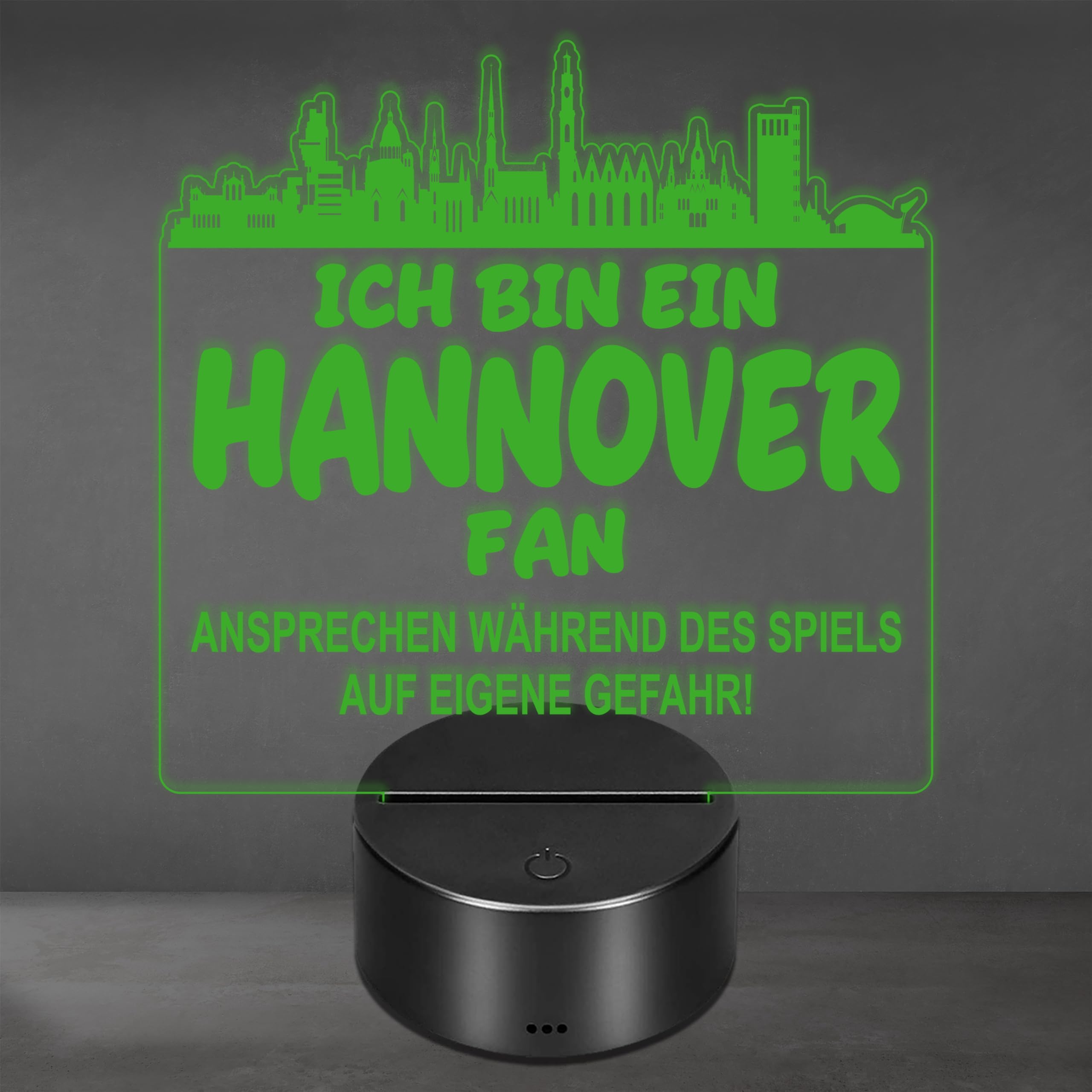 Lieblingsmensch Hannover Fan Fußball LED Nachtlicht – 3D Skyline Design „Ansprechen auf eigene Gefahr“ – RGB Farbwechsel mit Fernbedienung & Touch – Stimmungslicht für die Man Cave – 19x23cm
