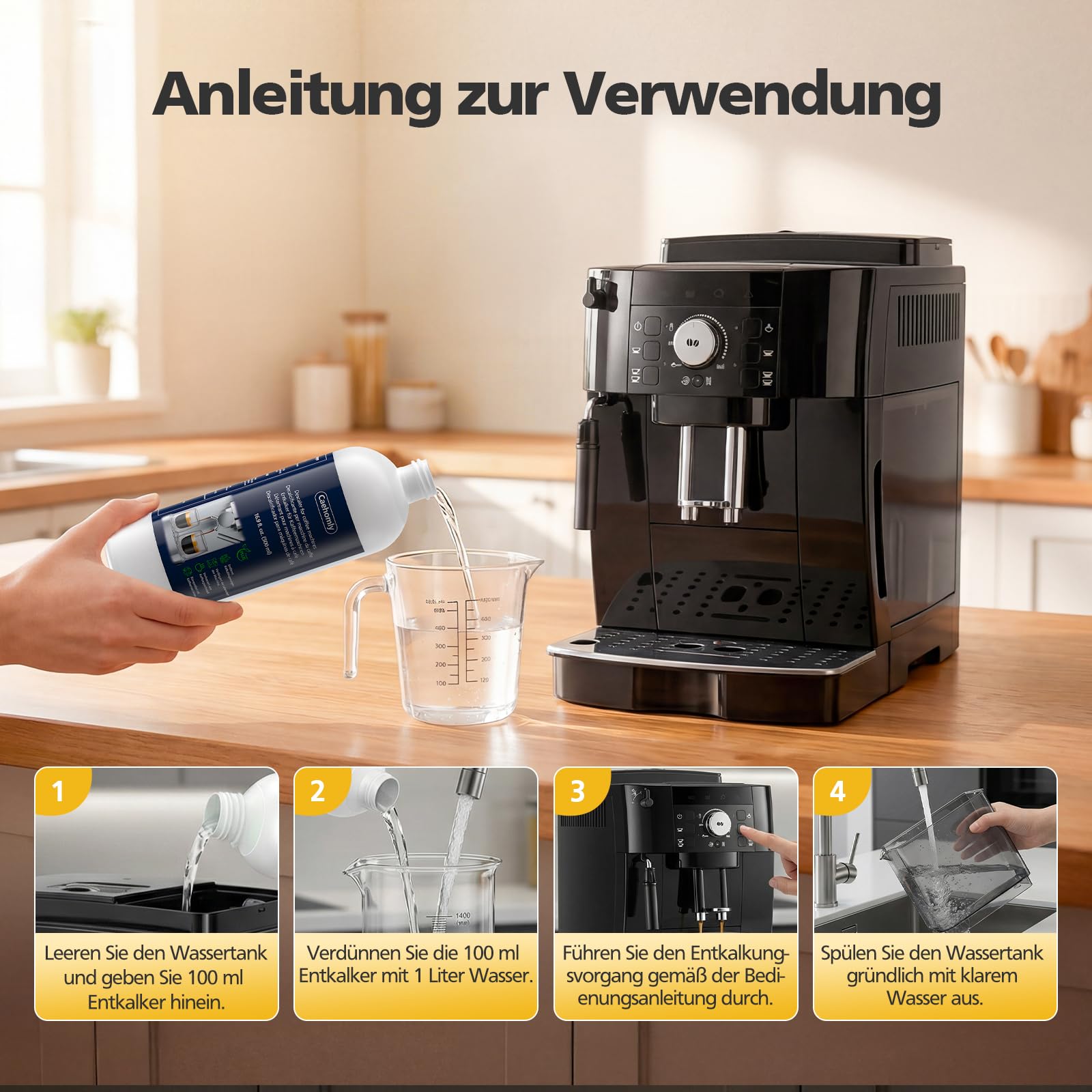 Descalcificador para cafetera DeLonghi, descalcificador de repuesto para DeLonghi DLSC500, accesorios de mantenimiento, ingredientes vegetales, 500 mlx4 botellas, 20 latas descalcificadoras