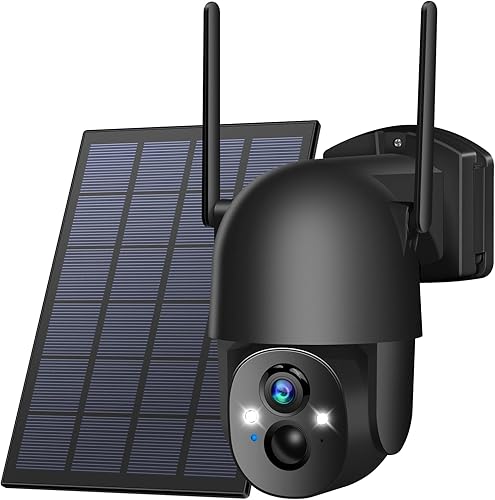 Cámaras de seguridad solares inalámbricas para exteriores, 3MP 2K FHD Cámara para exteriores inalámbrica 2.4G Wi-Fi 355 View Pan Tilt Cámaras de