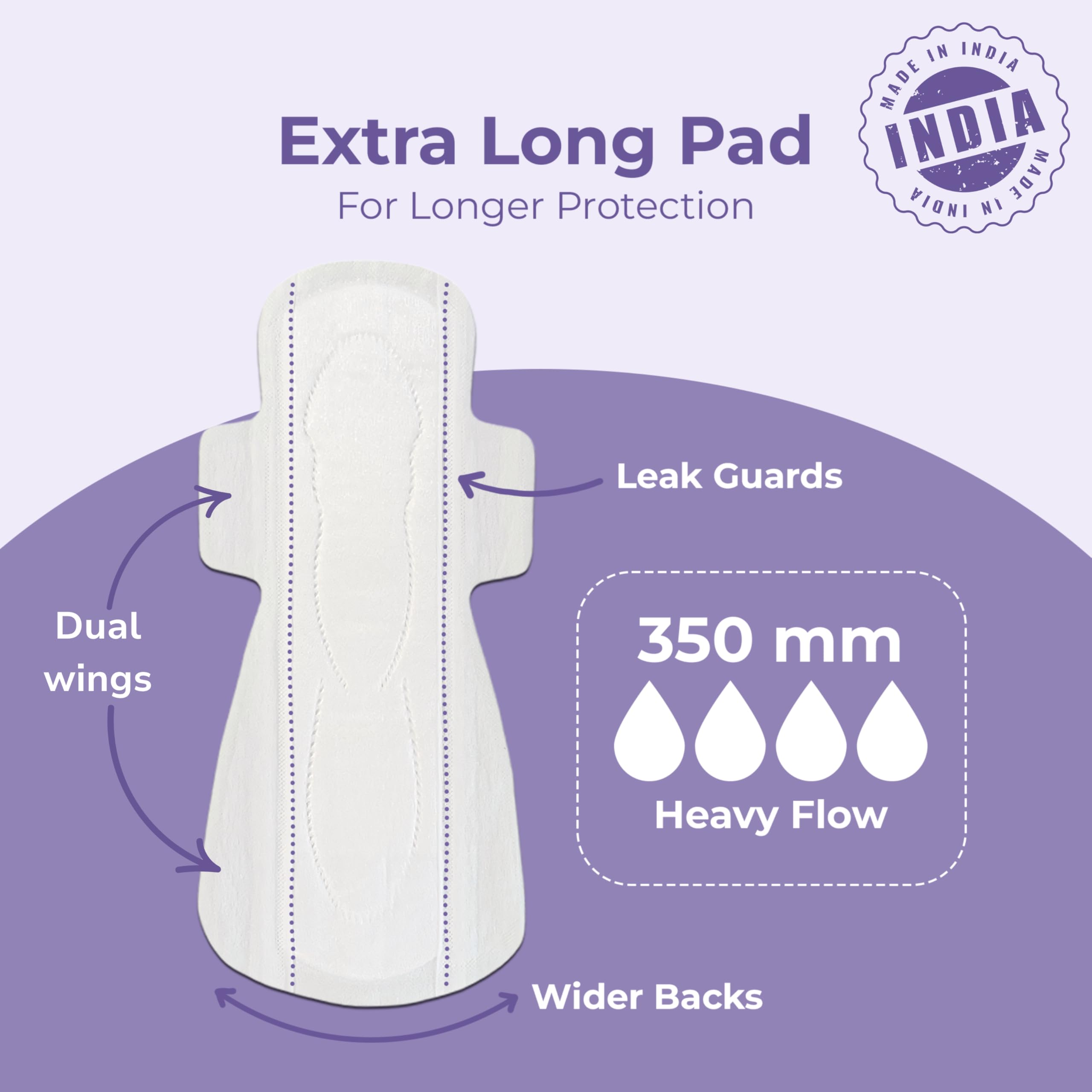 Saathi Bamboo Overnight XXL (350 mm) Biodegradable Sanitary Pads with Wings - 24 Count, Heavy Flow, Unscented, Compostable 3