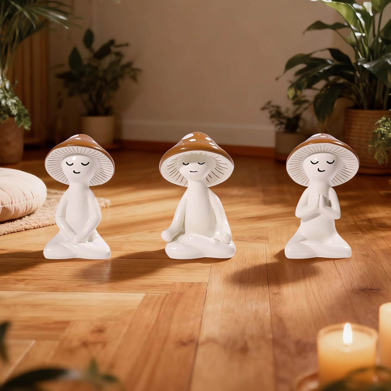 3 PCS Meditation Mushroom Statue - Cute Mushroom Decorations Figurines Mushroom Decor Statue Resin Figurine for Cute Room Decor Mushroom Figurines for Tabletop Garden Bathroom Backyard Shelf Decor