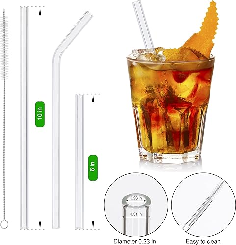 Miniatura 3 de 4 popotes rectos 4 doblados de 10 pulgadas y 4 6 pulgadas para niños con 2 cepillos de limpieza reutilizables, sin BPA, ecológicos