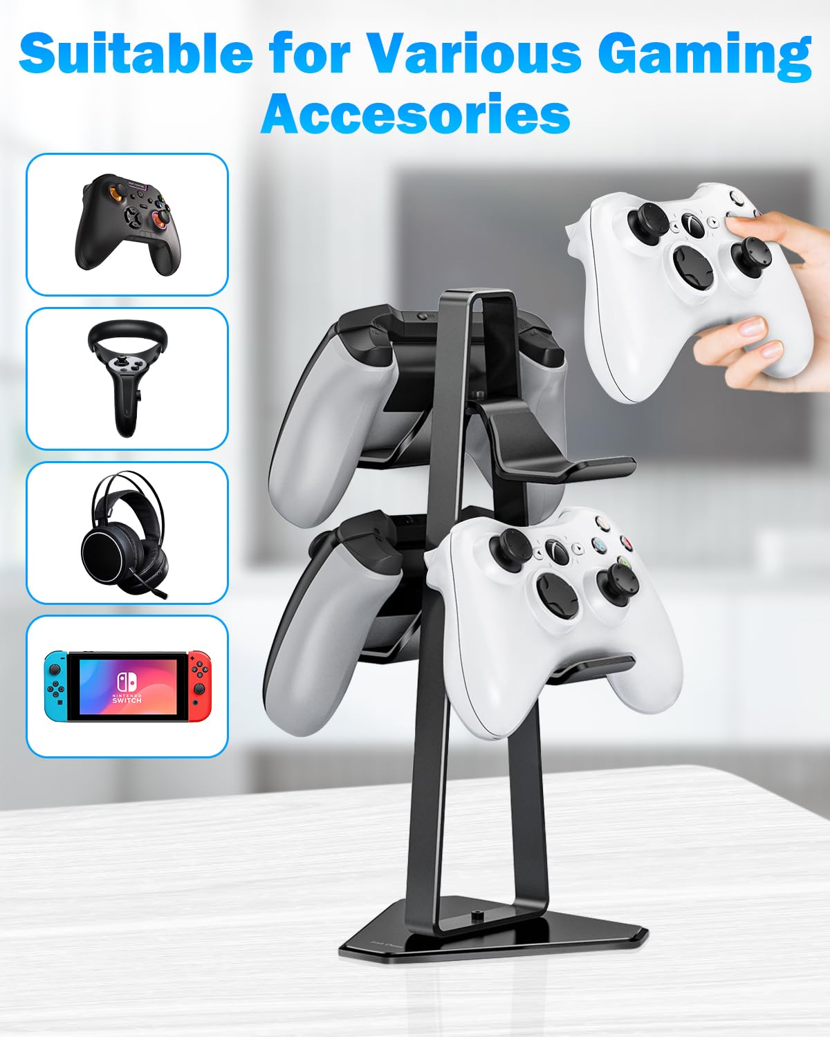 Link Dream Supporto Universale per PS5/PS4/Xbox/Nintendo Switch, Porta Controller e Cuffie Gaming da Scrivania per 4 Dispositivi, Organizer (Nero)