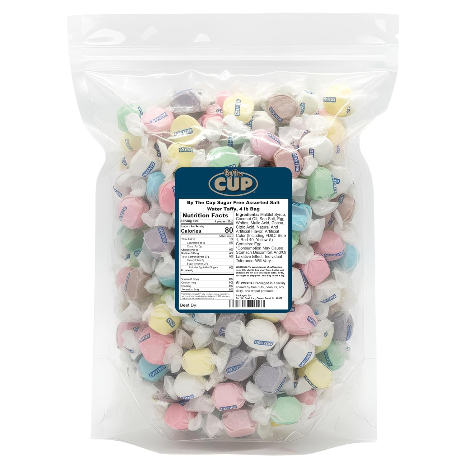 By The Cup Sugar Free Assorted Salt Water Taffy, 4 lb Bag
