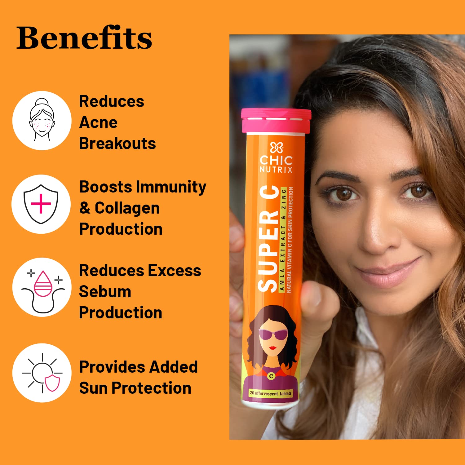 Chicnutrix Super C Natural Vitamin C + Zinc Tablets, With Amla Extract Antioxidant Reduces