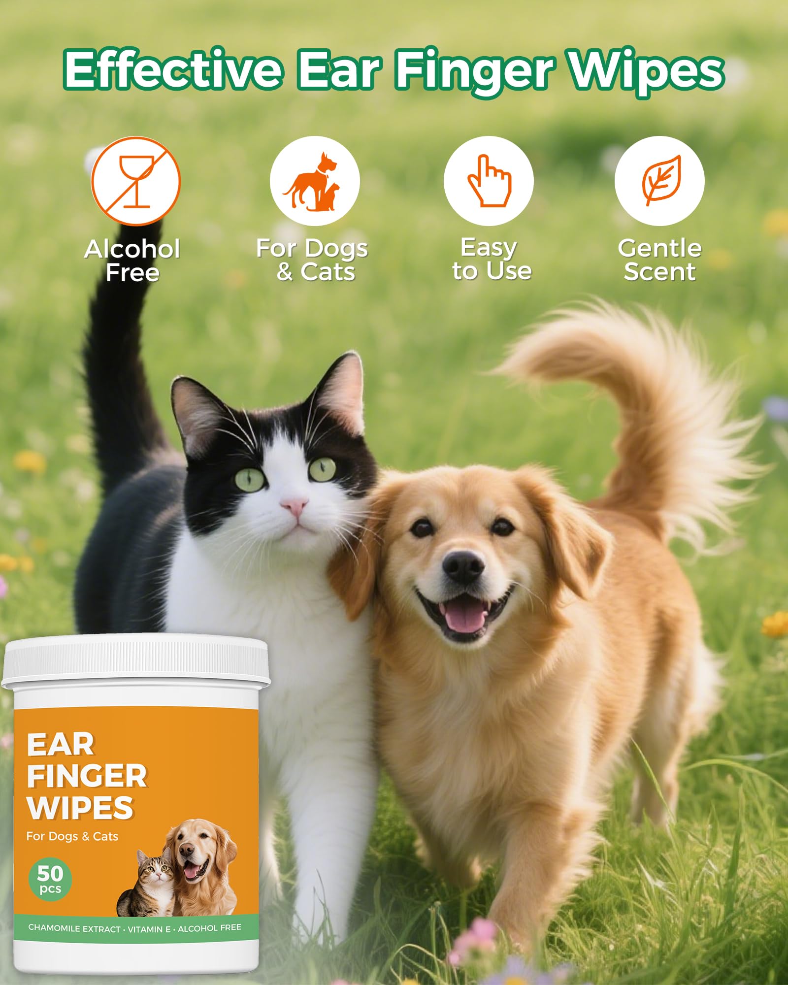 Ear Cleaner Finger Wipes, Pet Wipes for Dogs & Cats, Soft Otic Cleaning Pads, Natural Dog Ear Wipes Gently Remove Wax, Dirt and Odor, Non-Irritating, 50 Counts - image 4