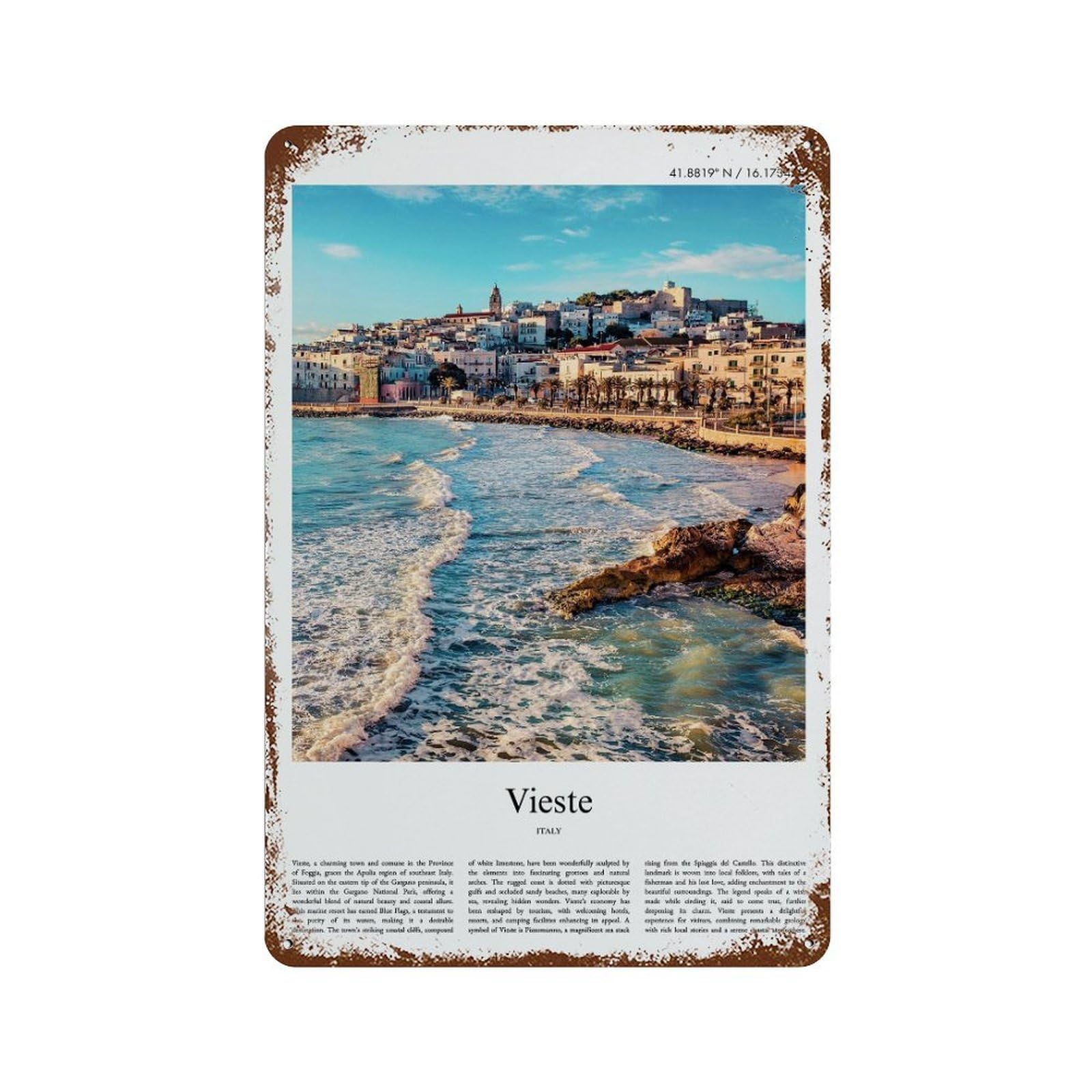 xiaoxiaoshen Vieste Italy City Scenery Wall Decor Art Metal Tin Poster Modern Home Decor Art Home Bar Shop Decorations Vintage Sign 30x20cm
