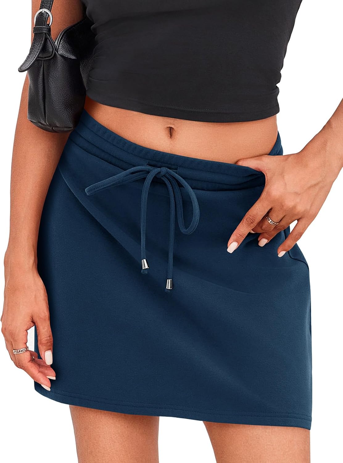 Fisoew Women's Casual Mini Skirt Drawstring Summer High Waist Bodycon Workout Short Pencil Skirt