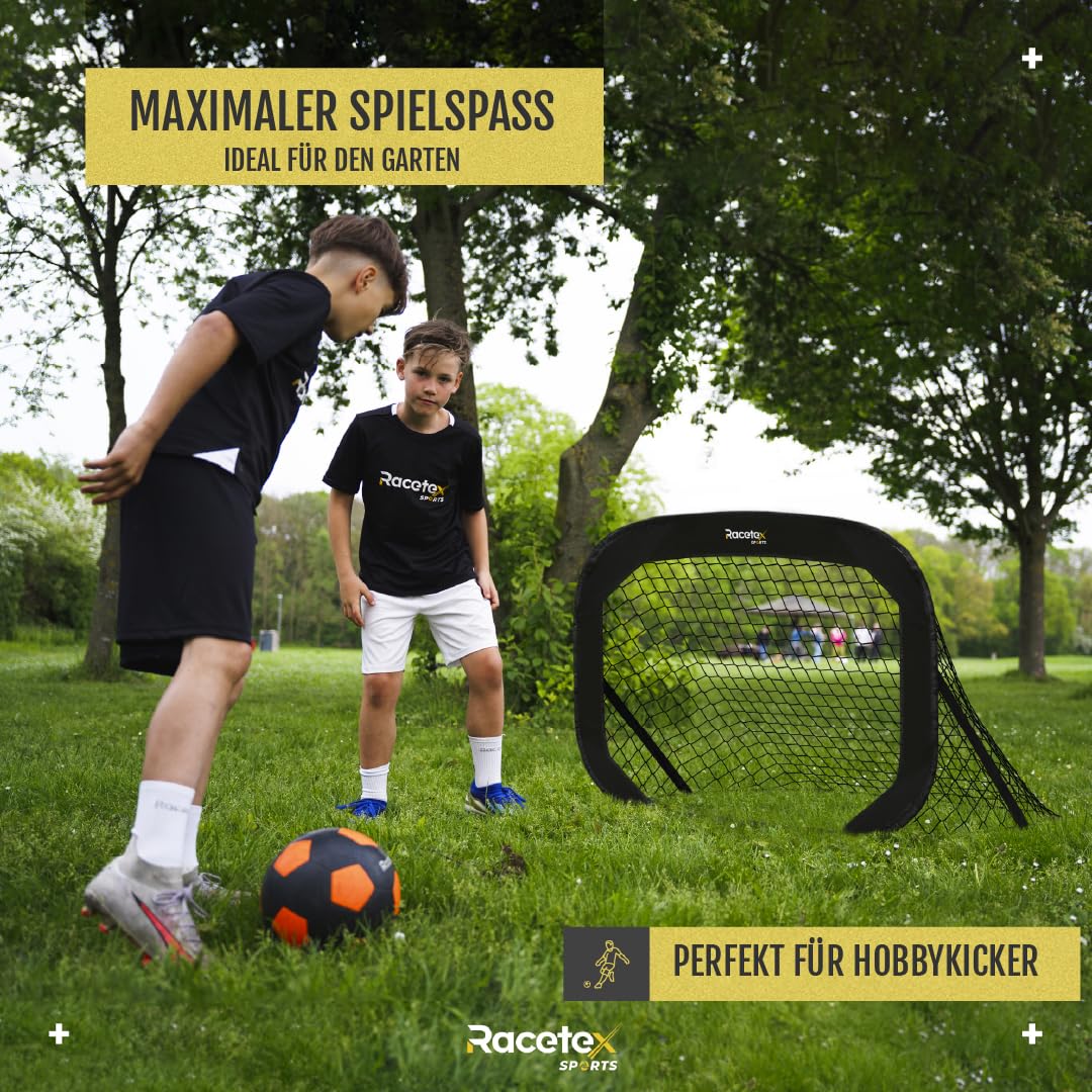 Racetex Fussballtore für Garten Kinder – 2er Set mit verstärkten Glasfaserstangen – Fußballtor Kinder inkl. Ball, Pumpe, Erdanker und Tasche zum Transportieren – Tore Fußball Kinder