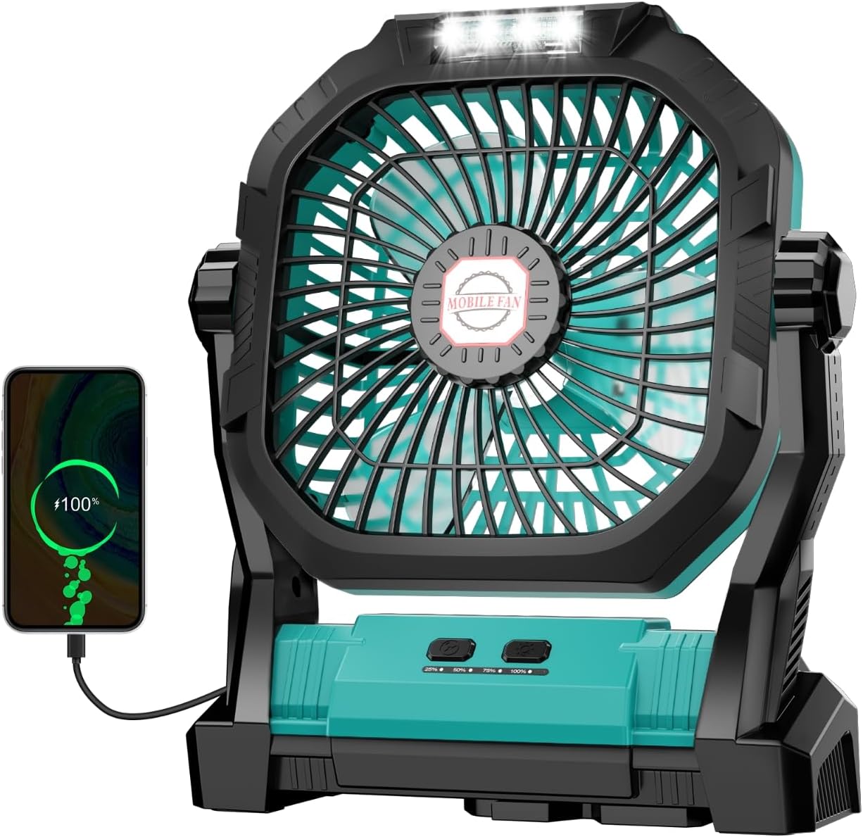 Camping Fan Rechargeable, 20000mAh Battery Powered Portable Fan with LED Light, 4-Speed 180° Adjustable, Camping Essentials for Tent, Travel, Car, Outdoor, Indoor, BBQ, Fishing, Jobsite – Blue