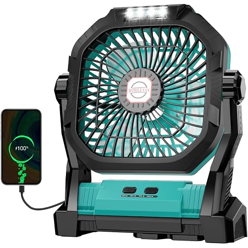 Camping Fan Rechargeable, 20000mAh Battery Powered Portable Fan with LED Light, 4-Speed 180° Adjustable, Camping Essentials for Tent, Travel, Car, Outdoor, Indoor, BBQ, Fishing, Jobsite - Blue