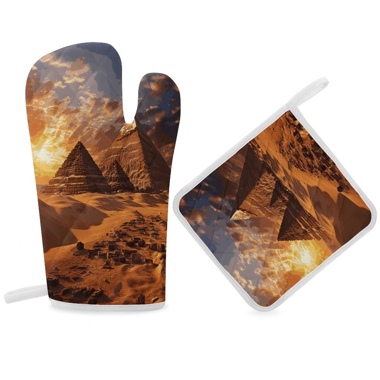 Fodpand Women's Style Egyptian Pyramids Oven Mitts And Pot Holders Sets,Oven Gloves For Kitchen Oven Mitts And Potholders For Baking Cooking Grilling Apartment Essentials