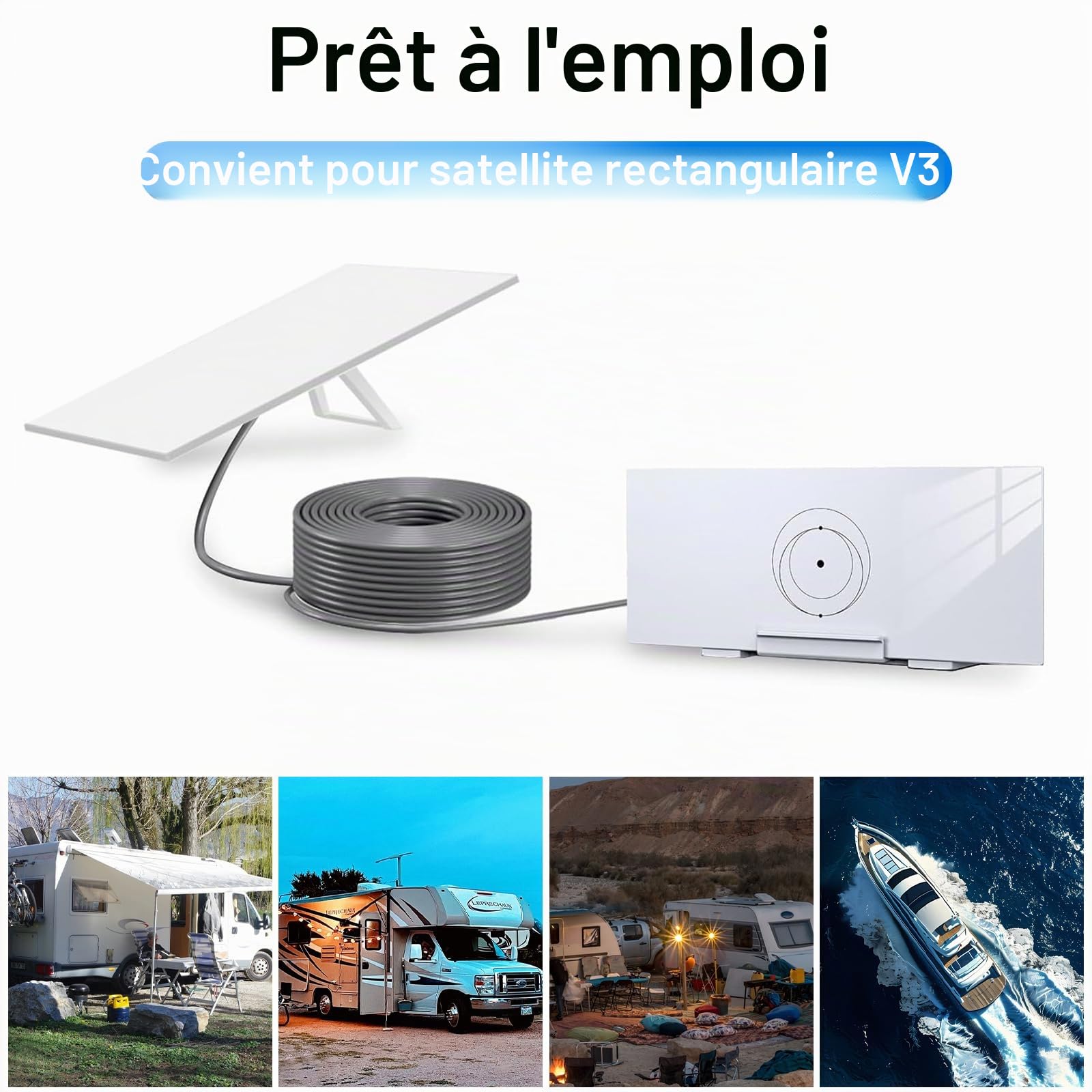 Starlink Câble Starlink Gen 3, 10 m, 23 m, 30 m, 46 m, câble pour Starlink Gen 3, rallonge de câble standard V3, câble Ethernet étanche pour extérieur Starlink Rectangular Satellite V3