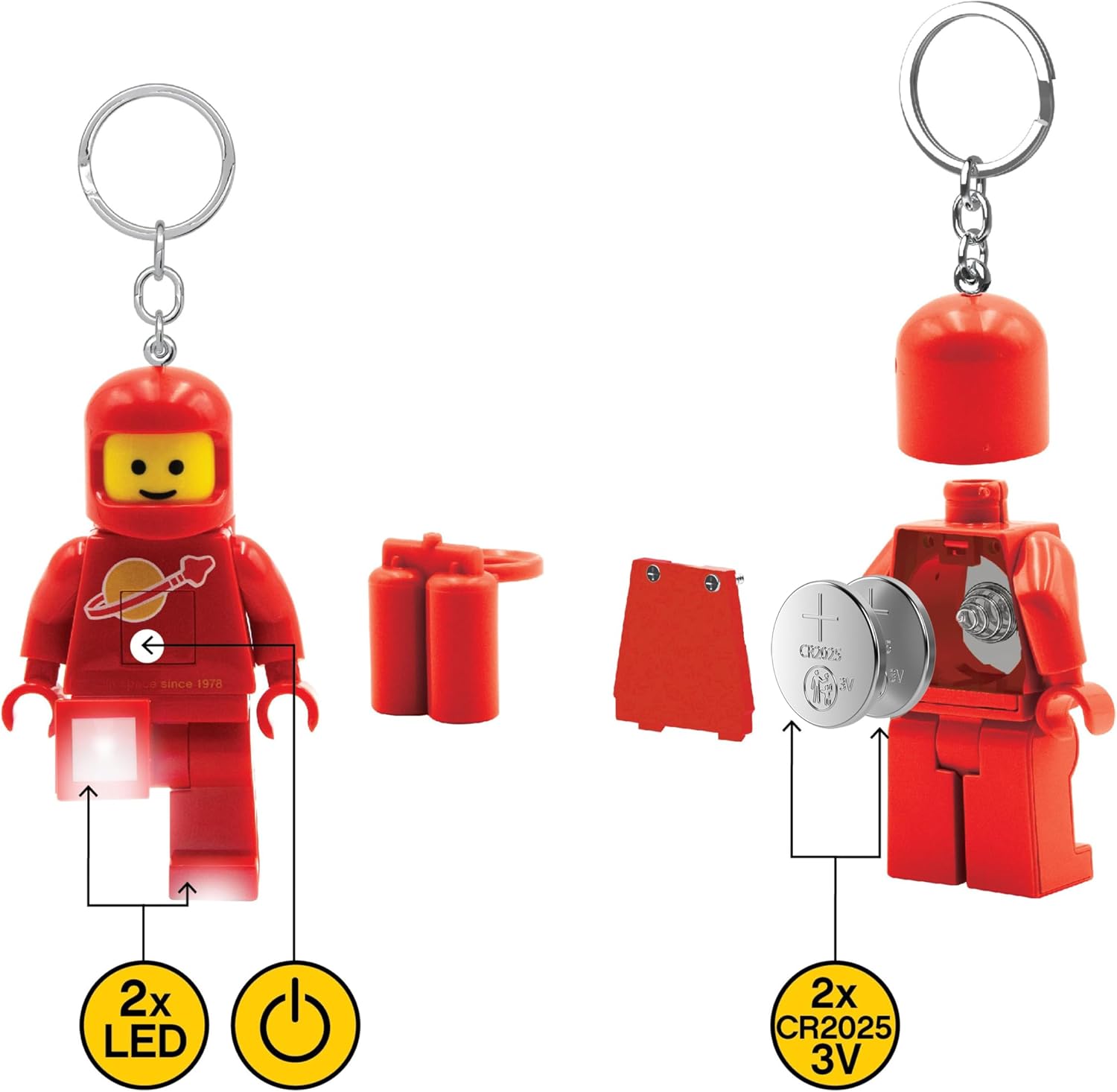 LEGO Minifigures - Large 3 Inch Tall Figure Keychain Light - Spaceman Red (KE10HR), Bag charm with LED light