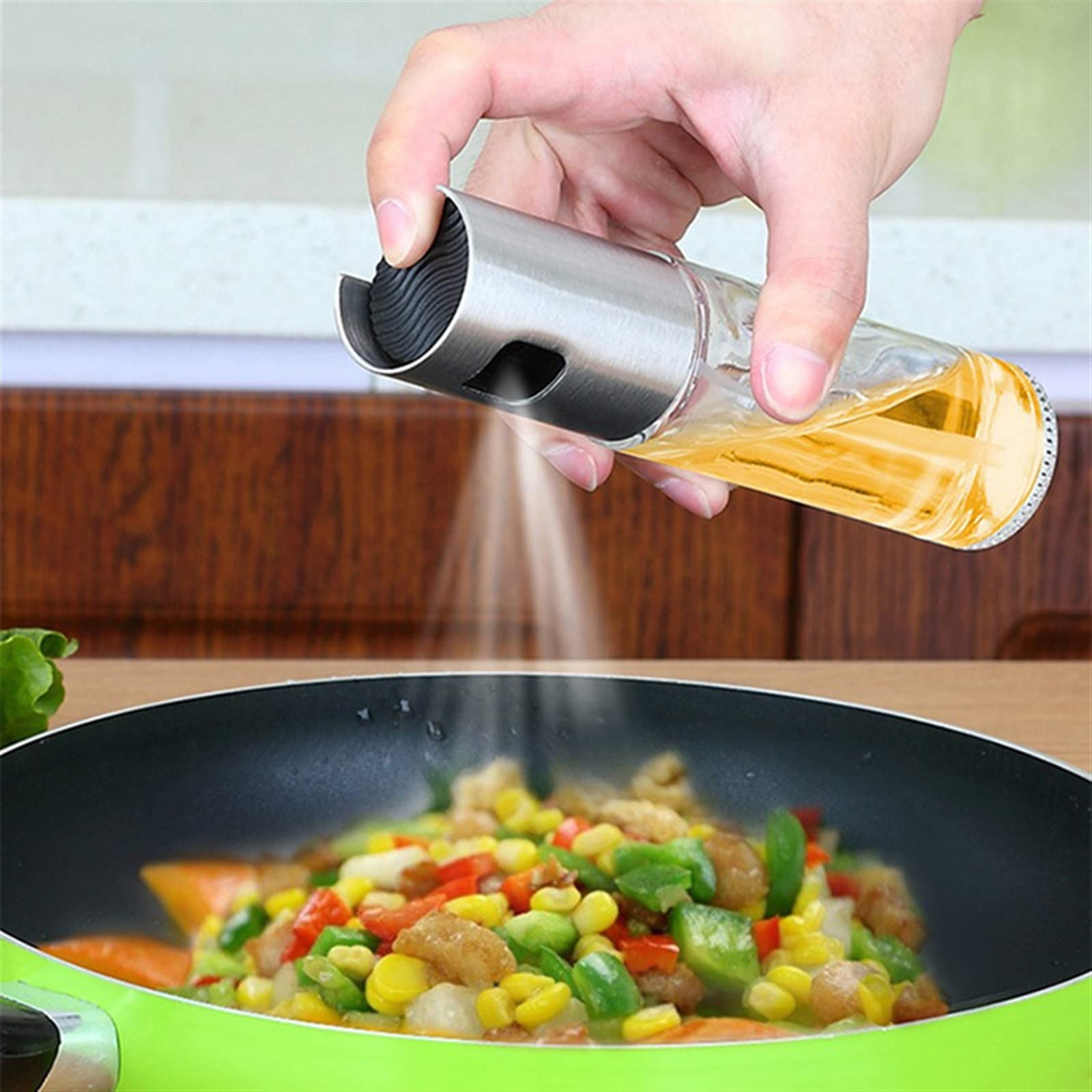 Bottiglie di olio per cucina Cucina Olio da forno Olio spray per chef Bottiglia vuota Bottiglia di aceto Distributore di olio Insalata Barbecue Cottura Spruzzatore di olio in vetro Comodo (trasparen