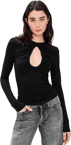 The Line by K Women's Demi Keyhole Top, Black, XL