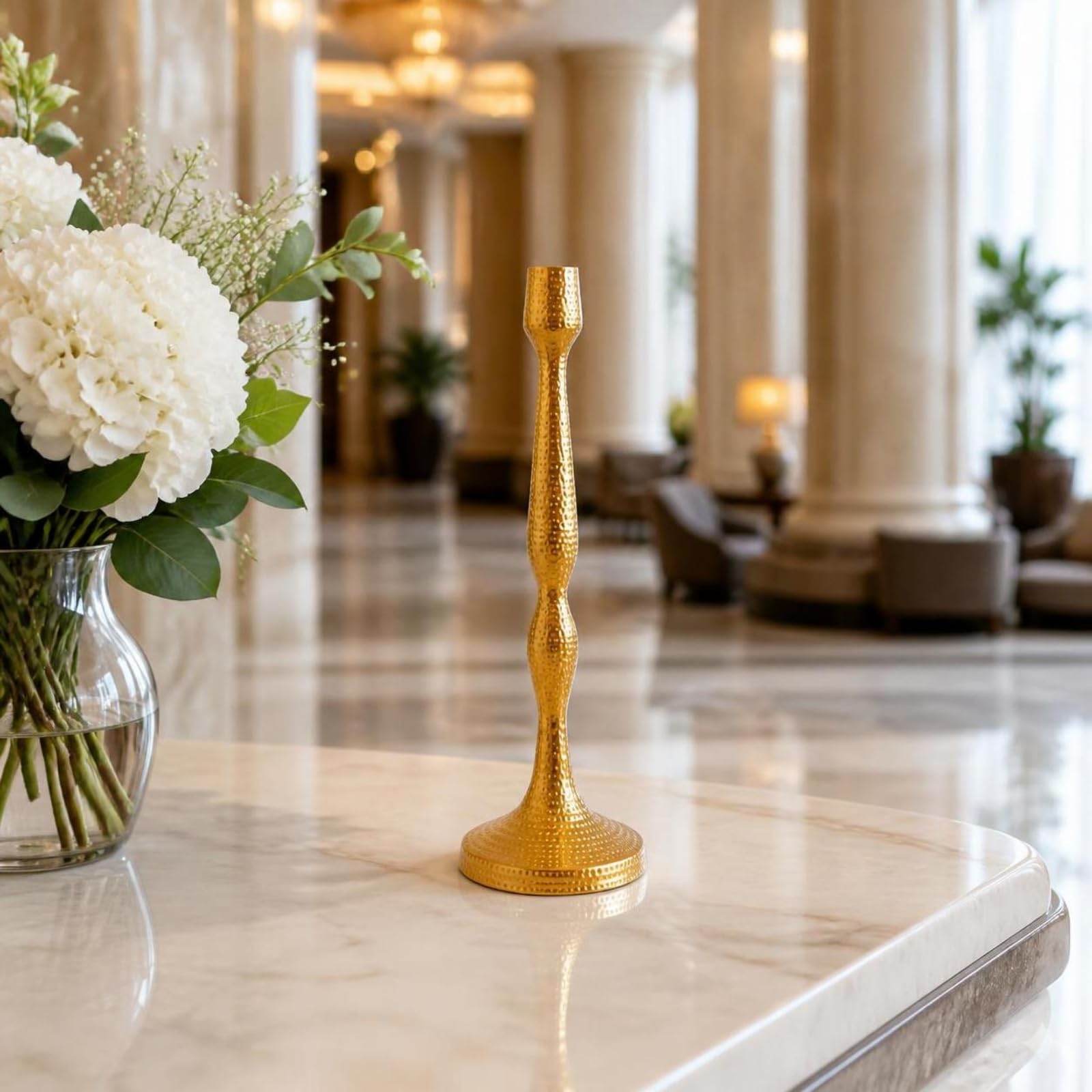 predolo Stabil Tafelaufsatz mit Standfuß | galvanisierte Oberfläche, Kerzenständer mit rundem Fuß, Silbern, Leuchter Standfuß, für Wohnzimmer, Hotel, Restaurant, Gold, L