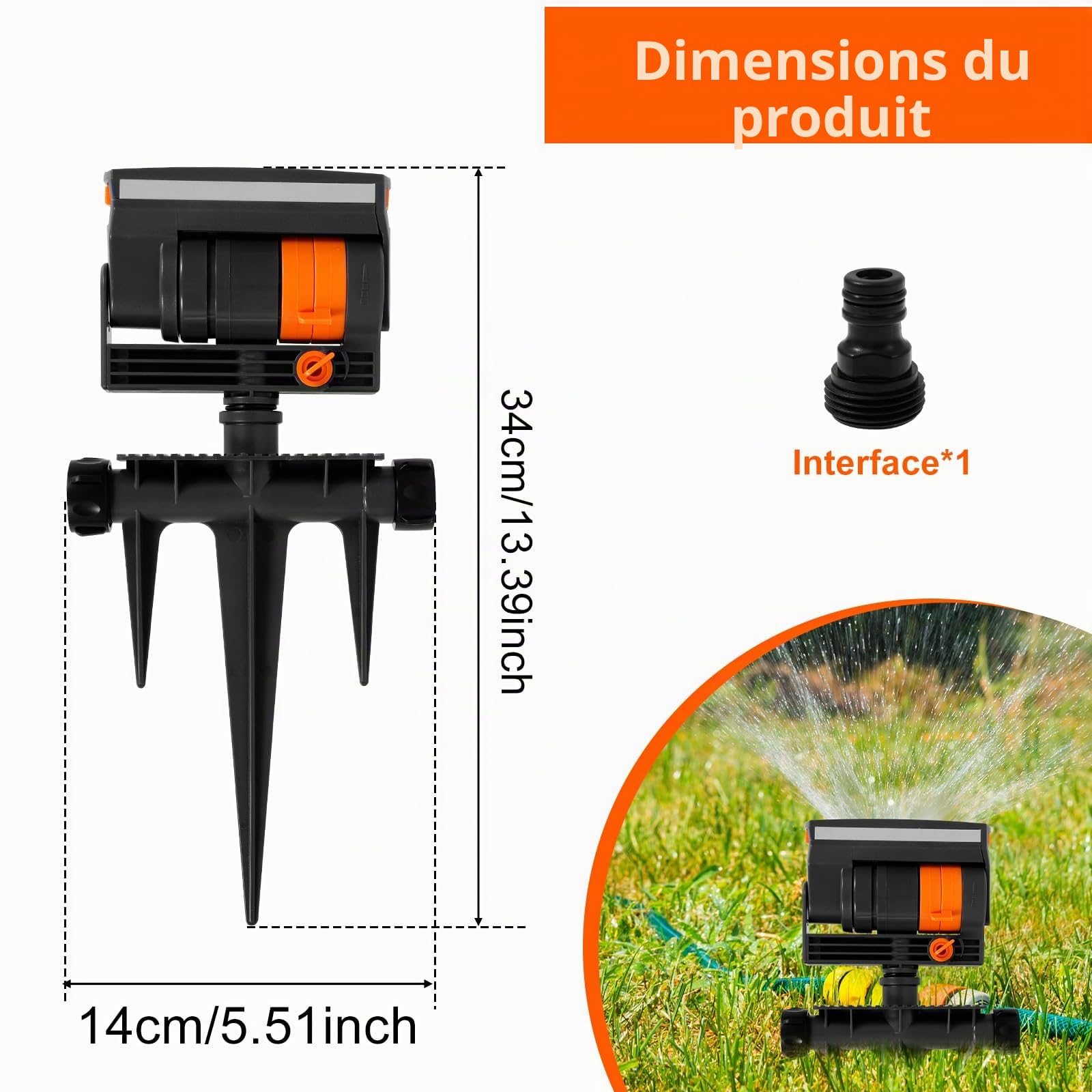 Lot de 2 Arroseurs Rectangulaires à 16 Trous, 90 m² de Surface d’Arrosage, Asperseur pour Jardin avec Fonction de Rotation Automatique, Système d’Arrosage pour Jardin et Pelouse (2 pièces)