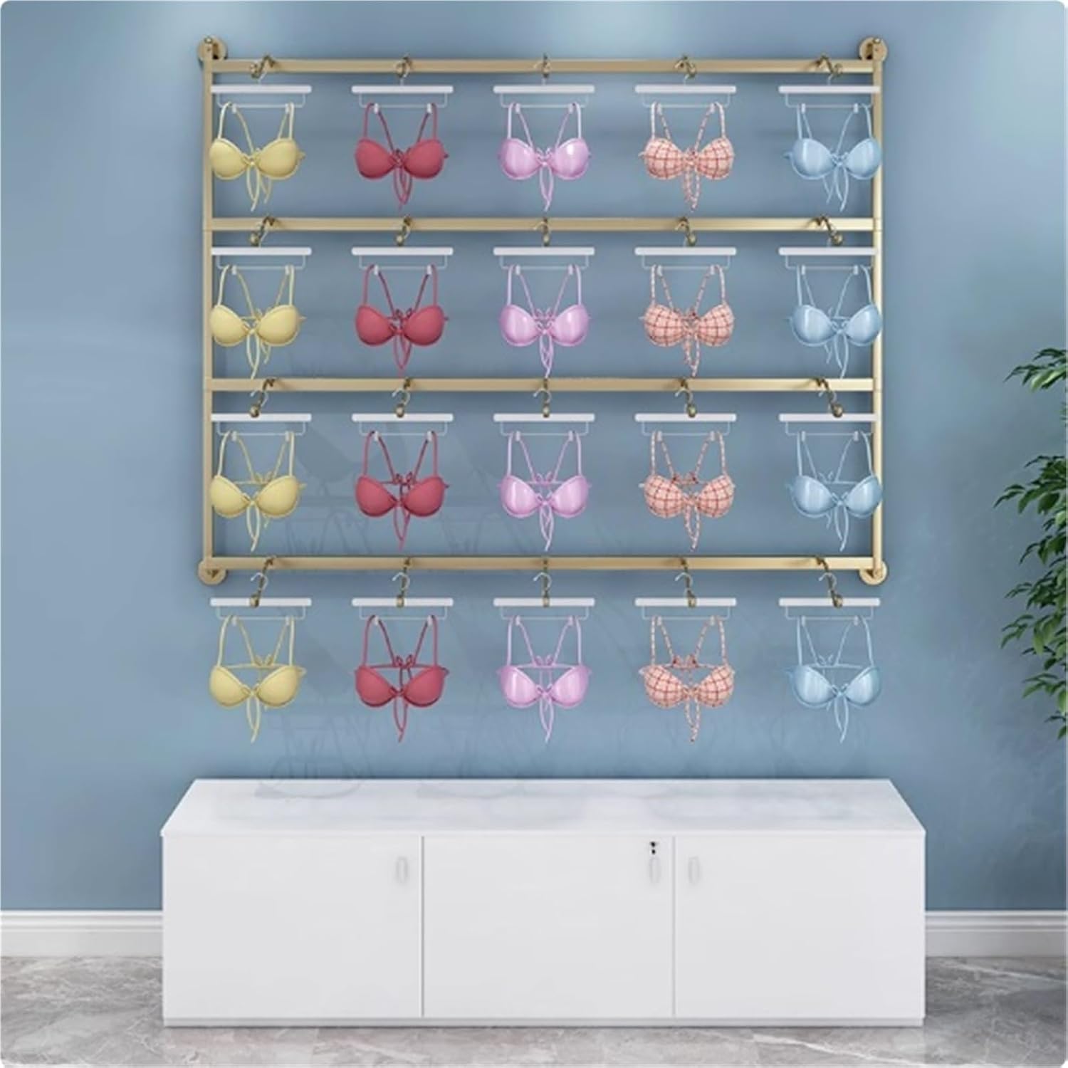 4-Tier Gold Underwear Display Stand for Clothing Stores, Retail Lingerie Rack, Commercial Garment Shelves for Bras, Panties, Socks, and Scarves (90x120cm)
