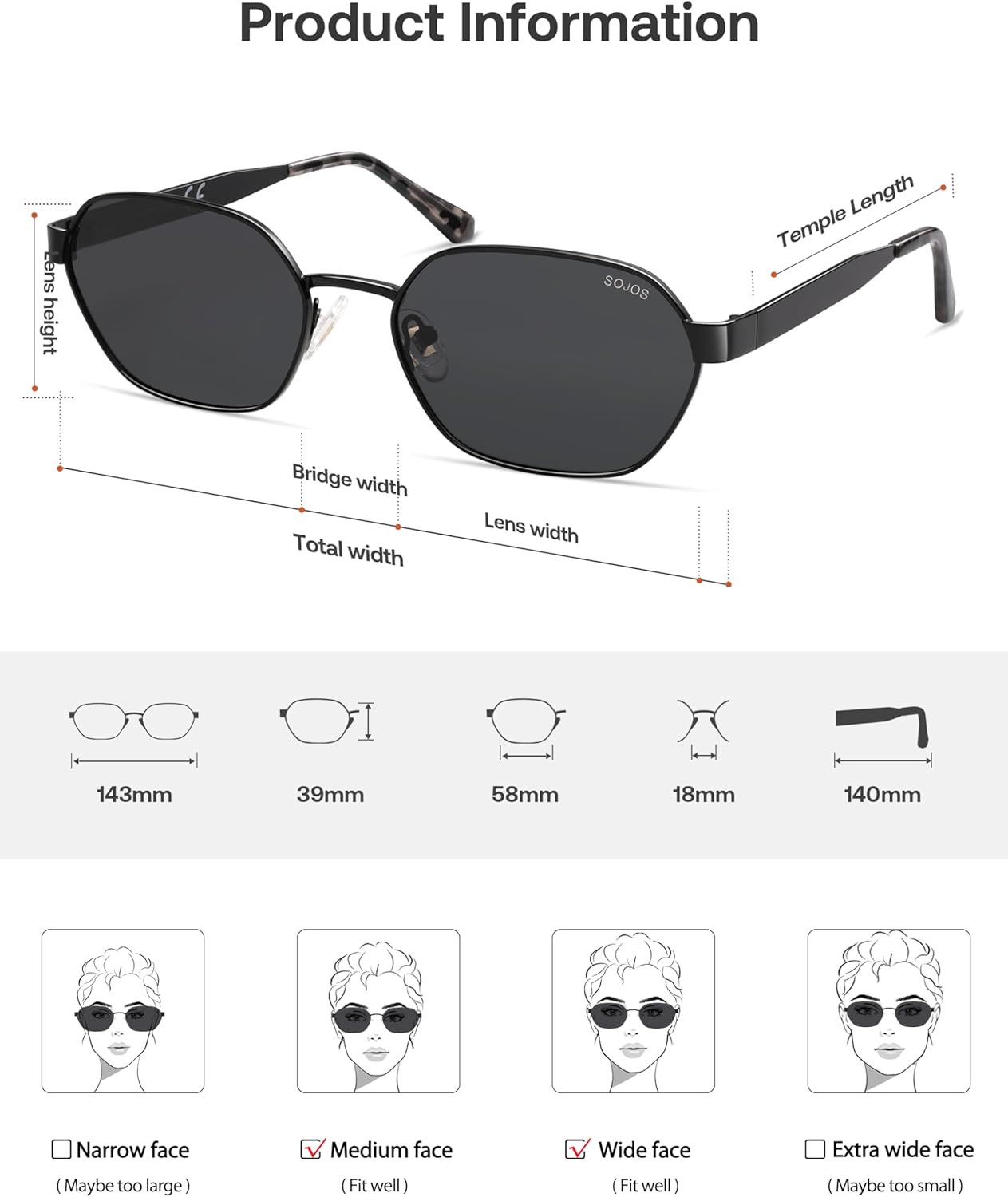SOJOS Trendy Polarized Hexagon Sunglasses for Women Men, UV400 Retro Rectangle Shades SJ1238 - Image 5