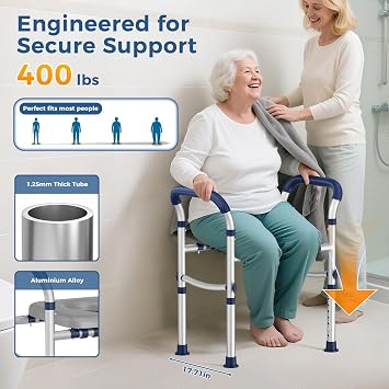 Raised Toilet Seat with Handles for Elderly, Toilet Seats Risers for Seniors,Adjustable Height & Width 400 lb Handicap Pregnant Elavted Toilet Seat Chair, Fits Any Toilet