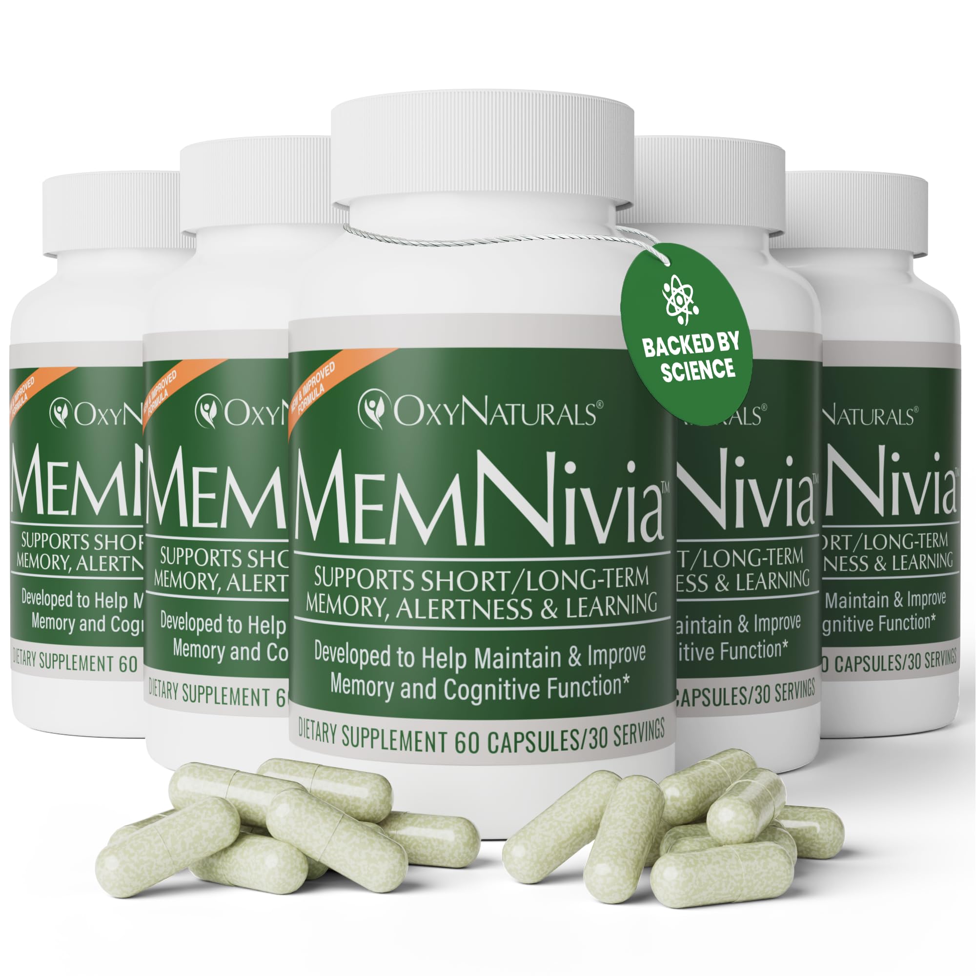MemNivia Brain Supplements for Memory Focus Dual-Sage Stem Cell Formula with Cognivia Bacopa Holy Basil Ginger Clinically Proven