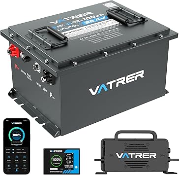 VATRER POWER 36V 105Ah LiFePO4 Golf Cart Battery, Built-in Smart 200A BMS, with Touch Monitor & Mobile APP, 4000+ Cycles Rechargeable Lithium Golf Cart Battery, Max 7.68kW Power Output, for Golf Carts