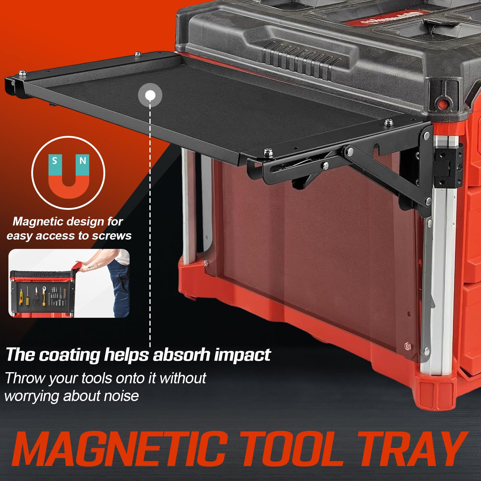 Banco de trabajo plegable compatible con el sistema de embalaje Milwaukee, mesa de trabajo plegable con bandeja magnética para herramientas, superficie recubierta de goma, soporte de aluminio, banco