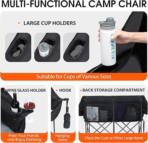 Miniatura 7 de Heated Double Camping Chair Heated Camping Chair 4 Heating Zones Heated Chair Outdoor Sport Heated Folding Chair for Adults (Battery Not Included)