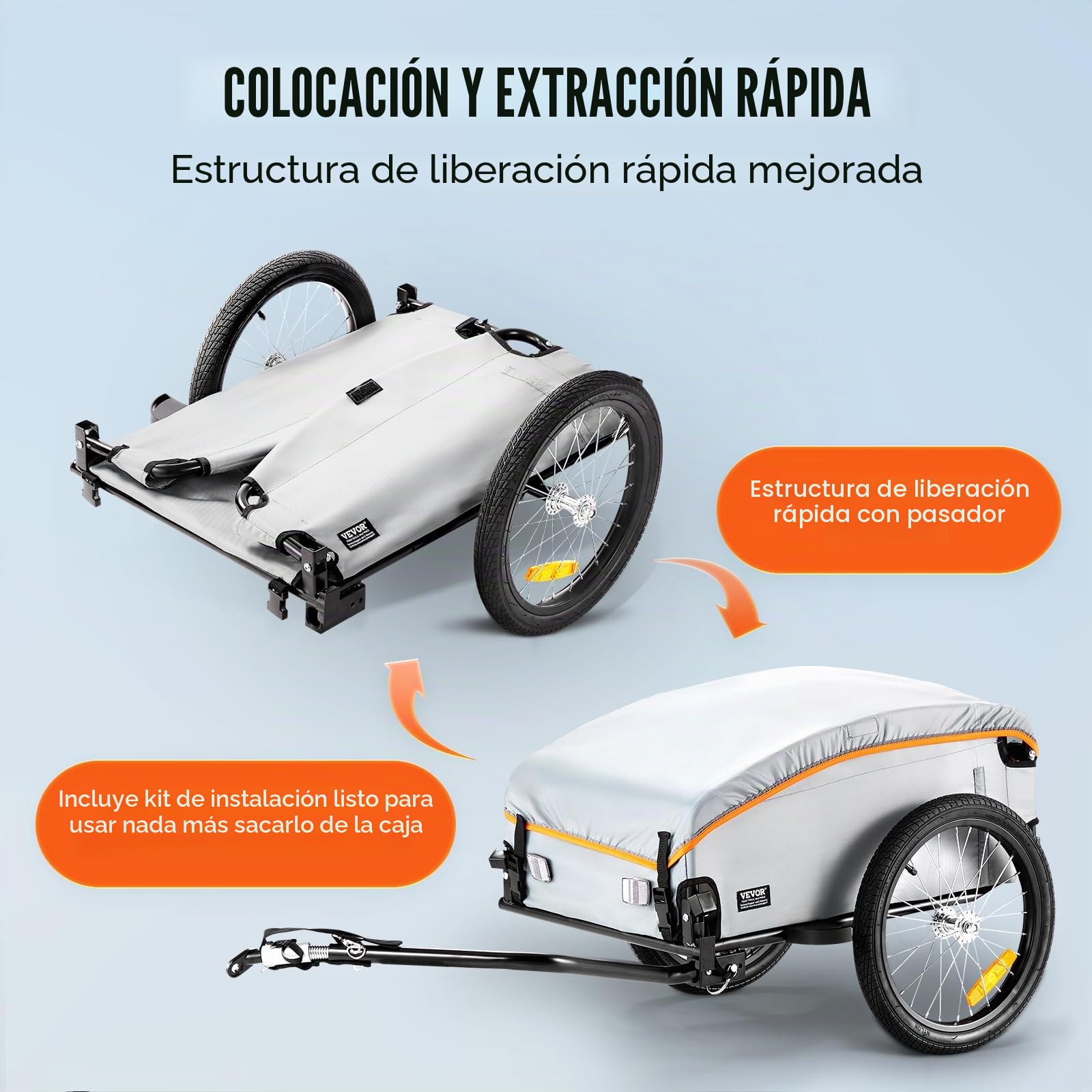 VEVOR Remolque de carga para bicicleta, capacidad de carga de 88/100/160 libras, carrito de bicicleta resistente, almacenamiento compacto plegable con enganche universal
