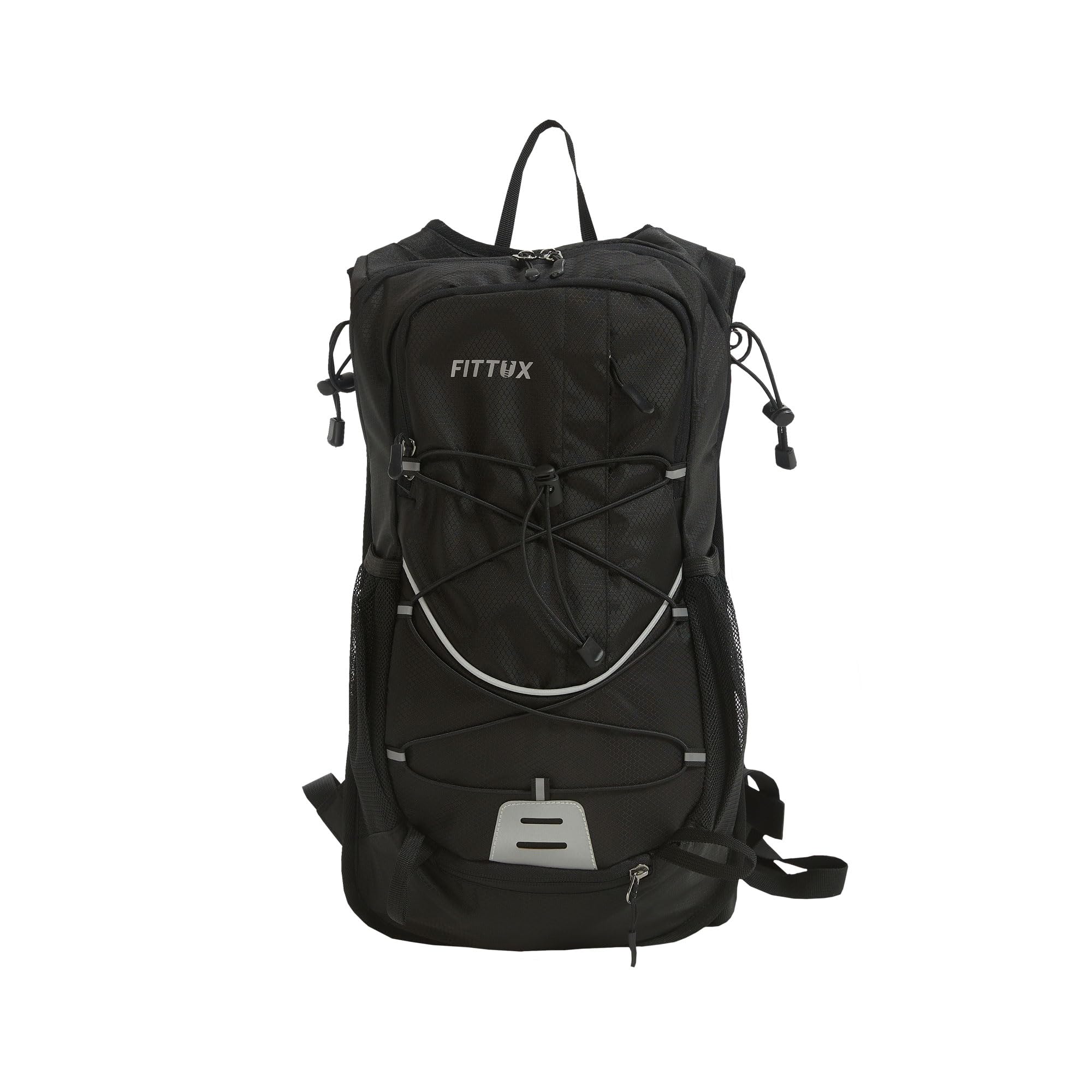 Fittux Tactical Hydration Backpack with 2L Water Bladder – Water-Resistant Daypack with Hose Outlet, Adjustable Straps, Zippered Storage – For Hiking, Trekking, Cycling – Black or Blue (Black)