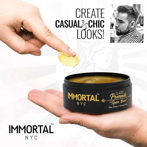 Miniatura 6 de Immortal NYC Pomada de peinado  Spice Bom Strong Hold, Max Shine Pomade  Bálsamo para el cabello a base de agua, sin residuos, pomada natural para