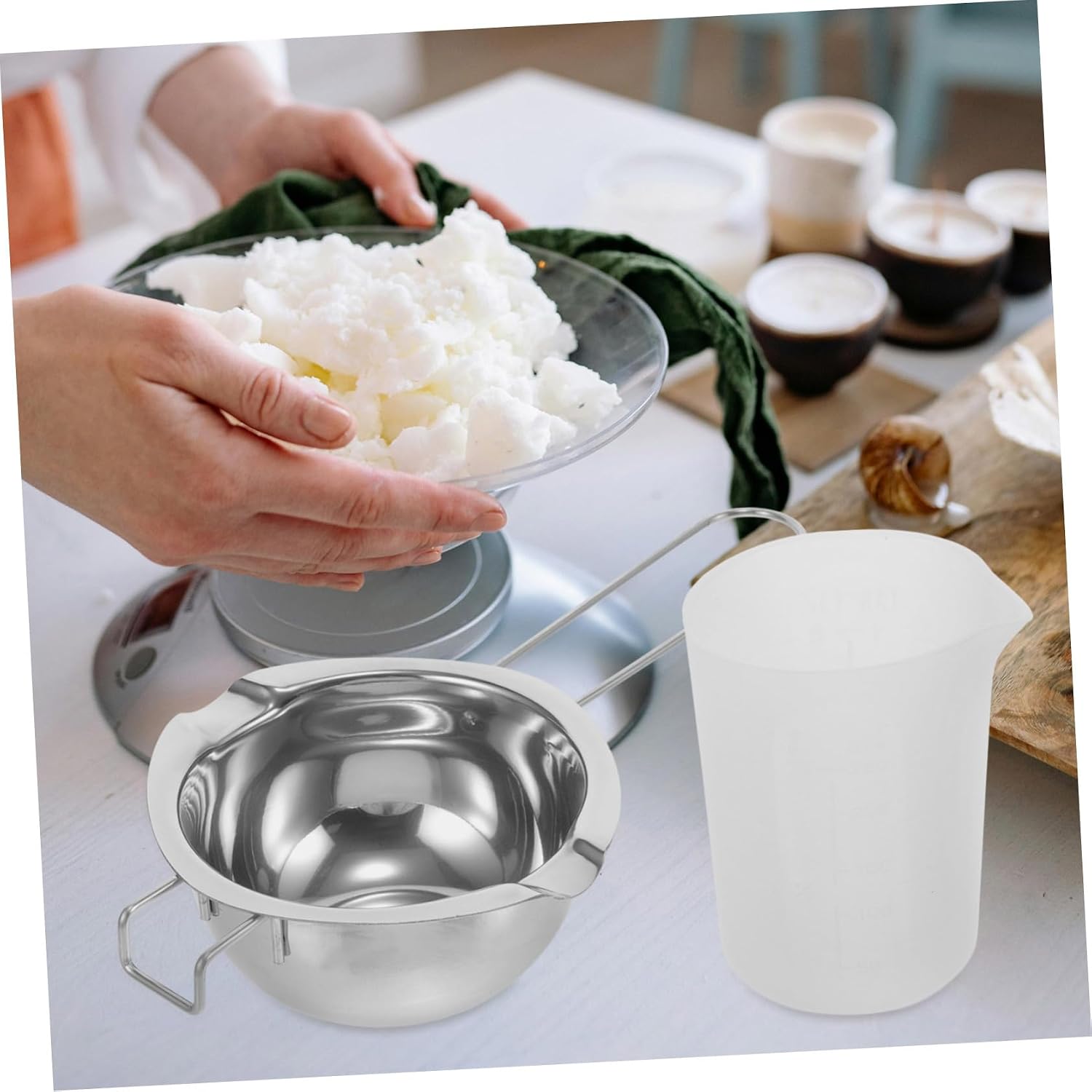 TABLETREANDS Candle Making Kit Wax Melting Pot with Heat-Resistant Handle and 250ml Silicone Measuring Cup DIY Candle Supplies for Beginners and Home Crafting