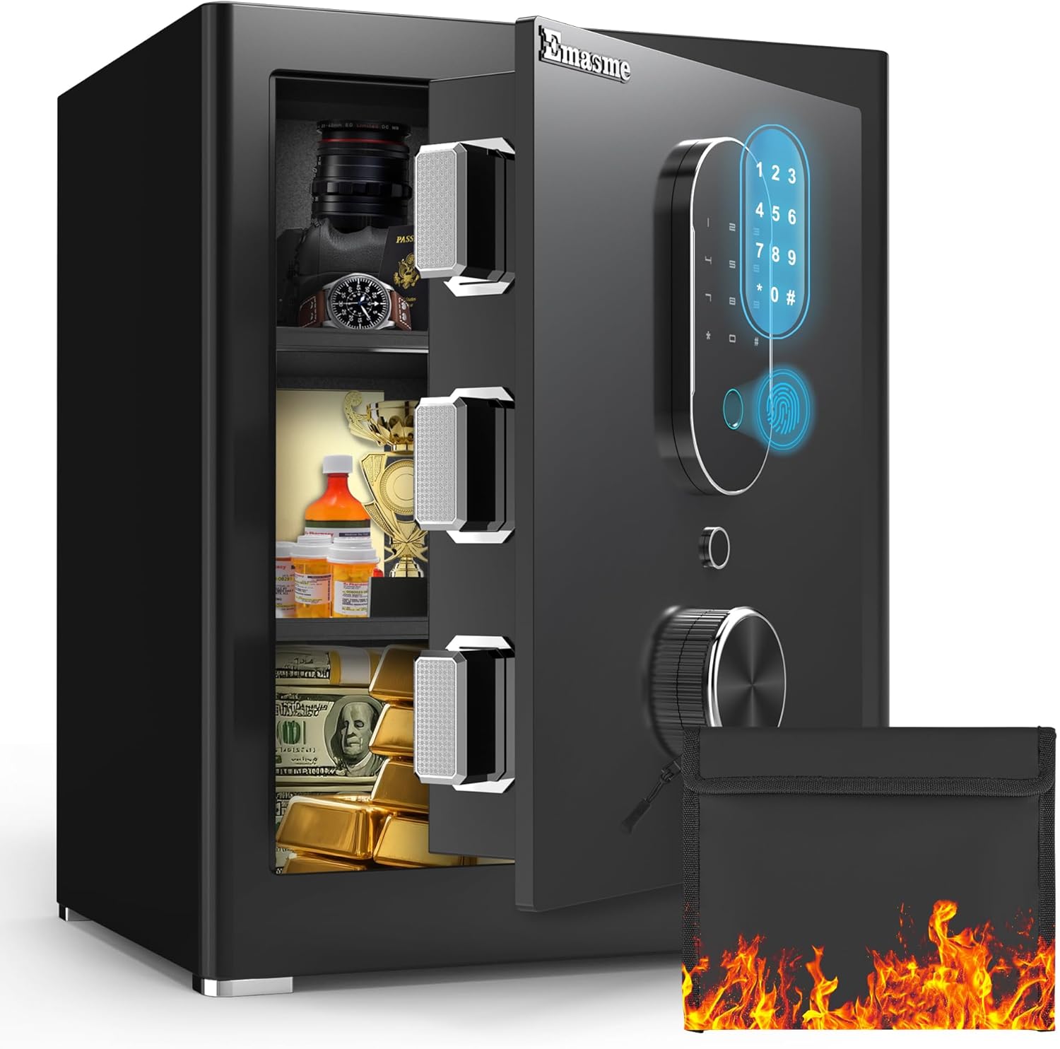 Secure Field, Cash Secure with Fireproof Waterproof Bag, Medium Dimension Safes with Digital Keypad, Twin Alarm System, Detachable Shelf for Valuables & Money (Improve 2.0 CUFT Biometric