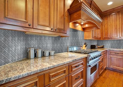 Miniatura 3 de Retro-Art - Paneles de pared 3D para cocina, paquete de 6, rombos metálicos geométricos en plata rústica, PVC, 24.5 x 18.5, cubierta de 18.89 pies