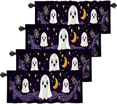 CAPSCEOLL Halloween Ghost Spooky Valances for Window 42X12 Inch, 4 Panels
